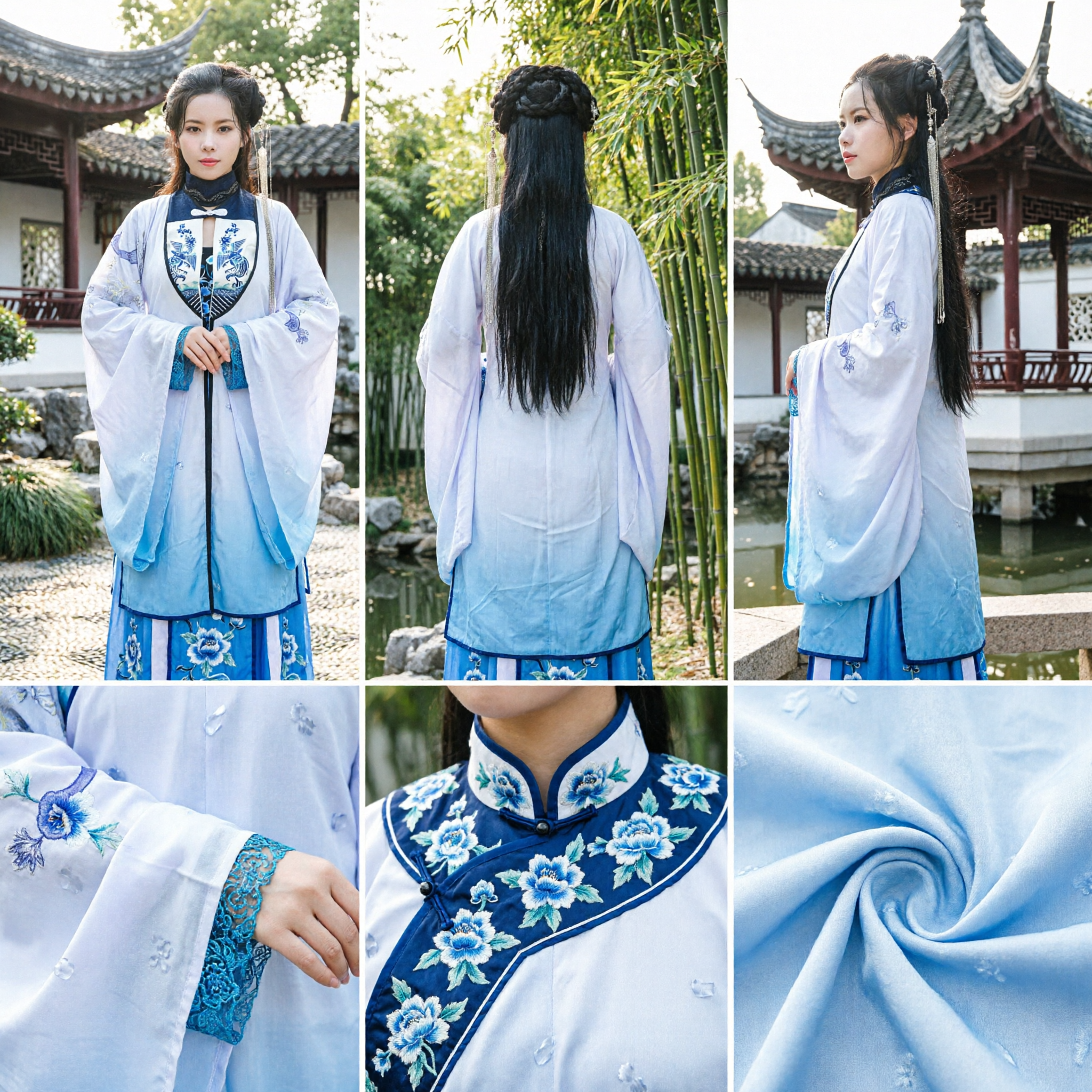 Traditional Chinese Hanfu Costume Women Ancient Blue Embroidery Robe Dress for Cosplay Photography and Cultural Events