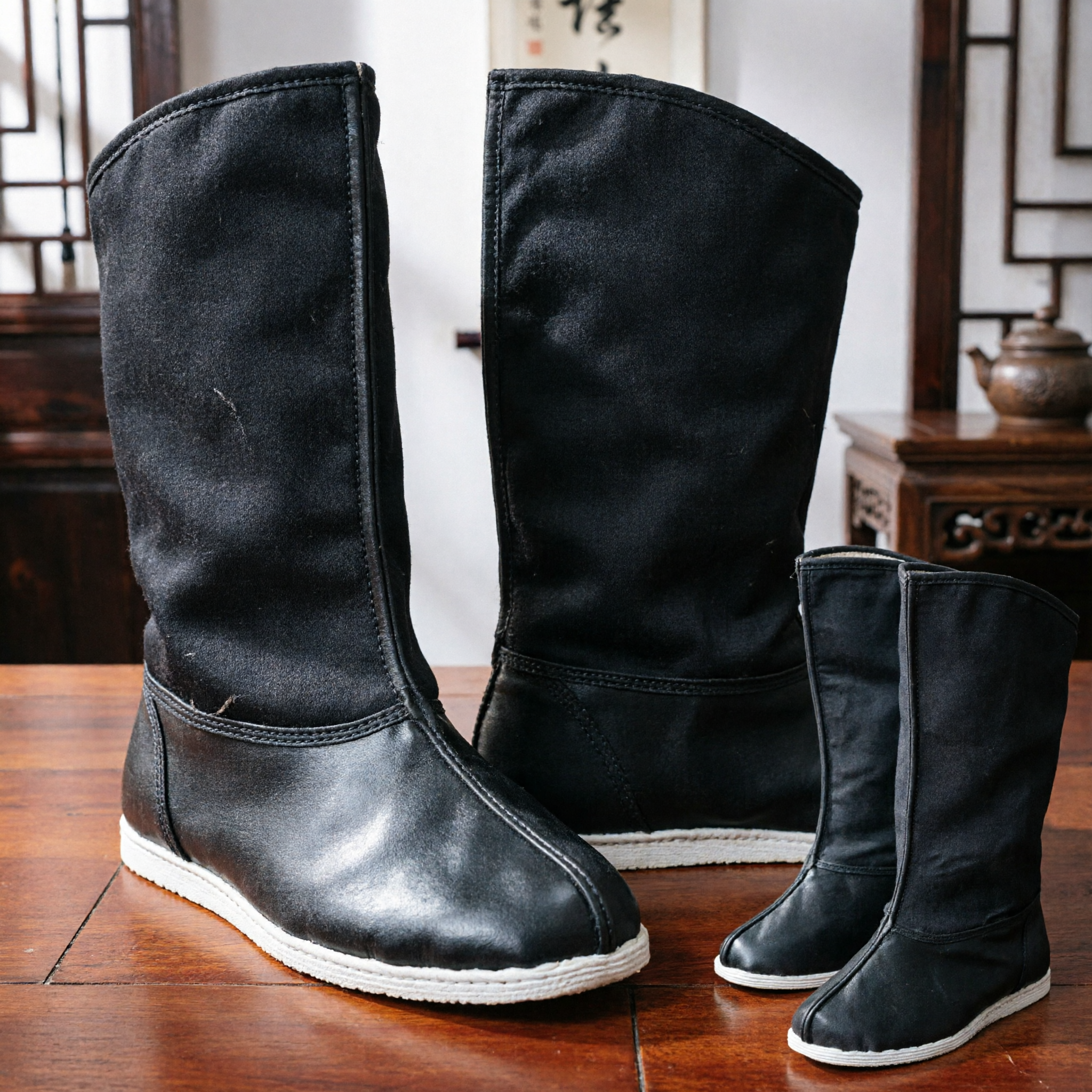 Traditional Chinese Black Cloth Boots Kung Fu Martial Arts Shoes Ancient Hanfu Costume Footwear for Men