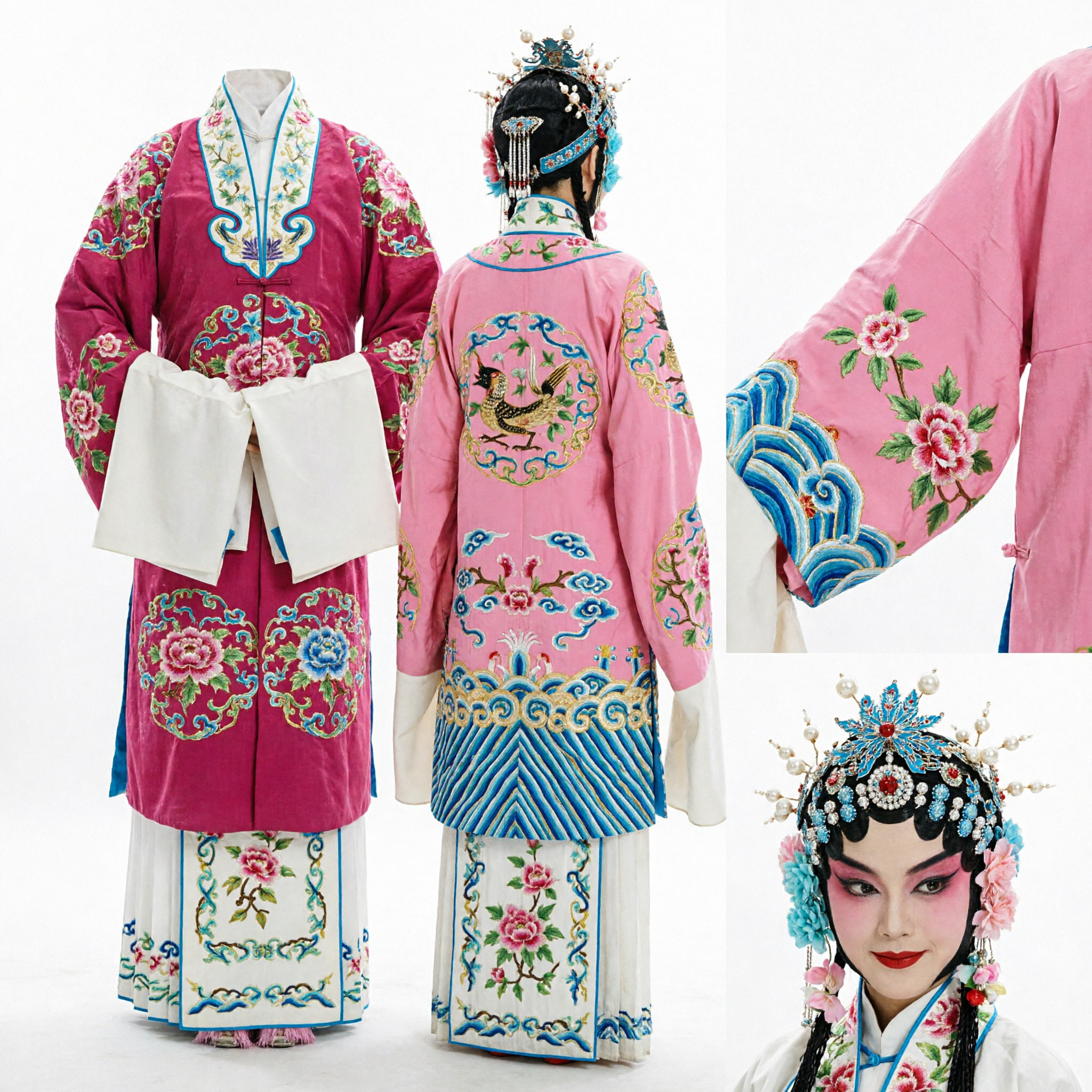 Traditional Embroidered Chinese Peking Opera Costumes Set for Kids and Adults with Headdress for Stage Performance