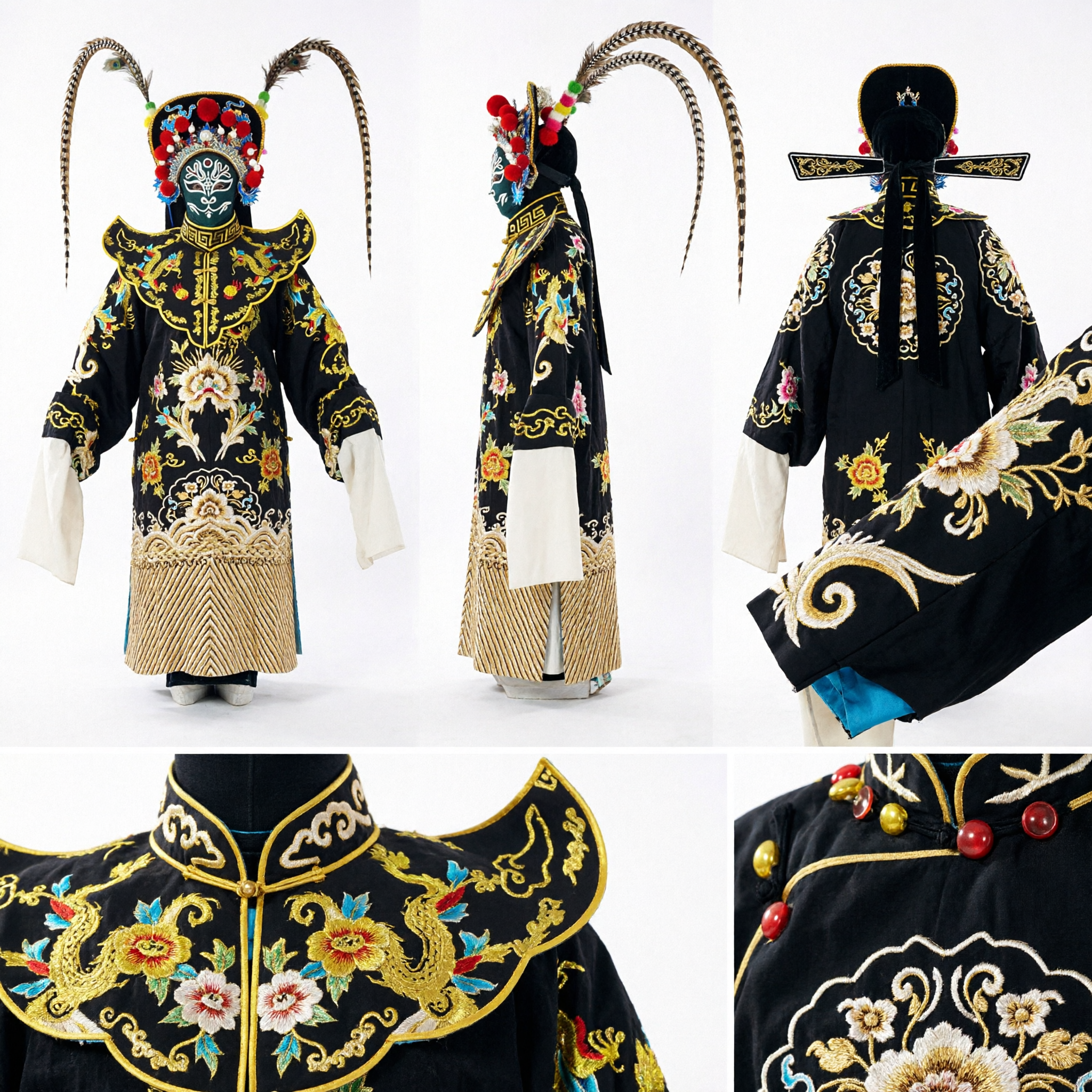 Traditional Chinese Peking Opera General Headdress with Long Pheasant Feathers for Stage Performance Costume