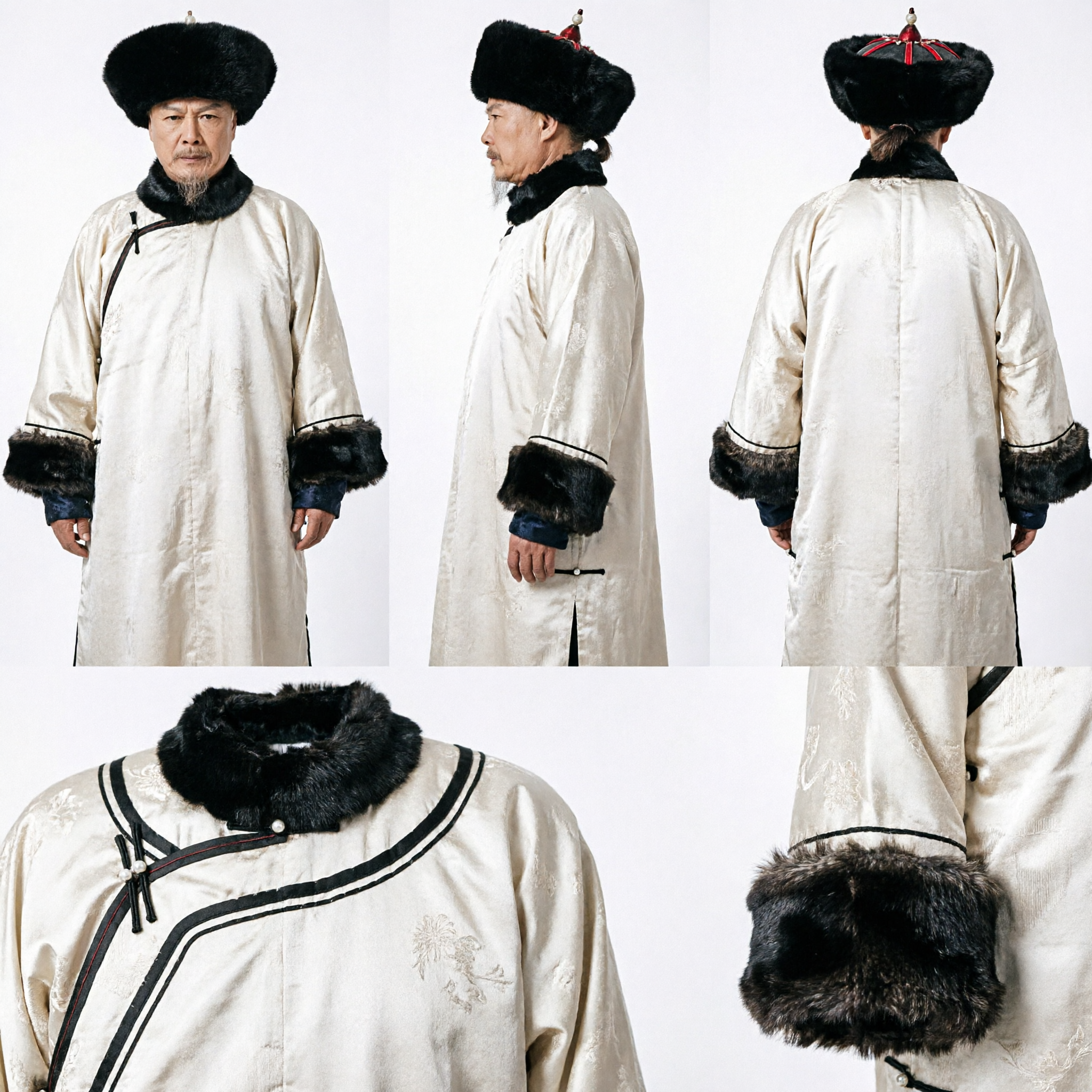 Men's Qing Dynasty Black Fur Winter Hat Traditional Chinese Emperor Costume Cosplay Accessory for Historical Drama