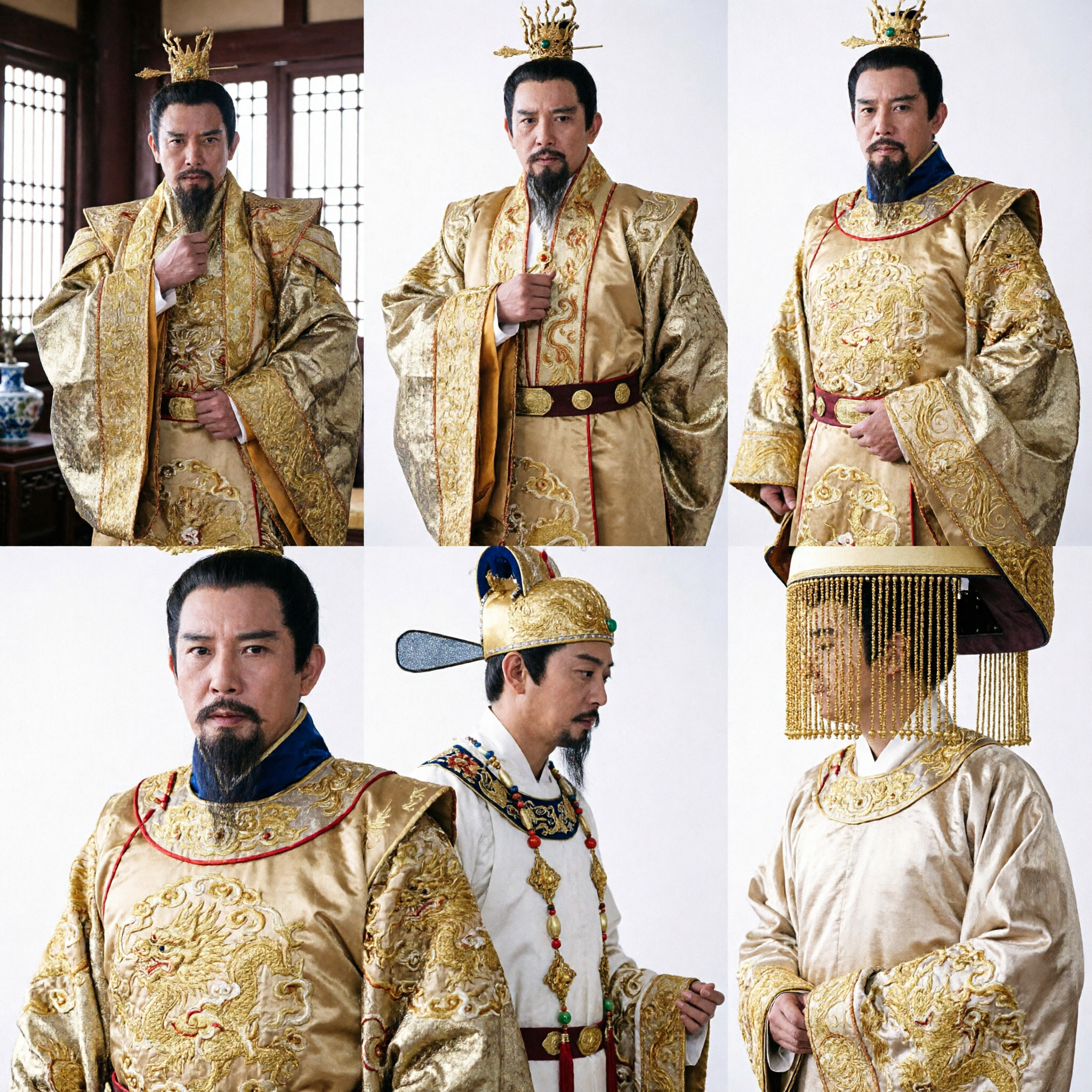 Ancient Chinese Emperor Costume Golden Dragon Robe with Crown Men's Historical Drama Cosplay Set