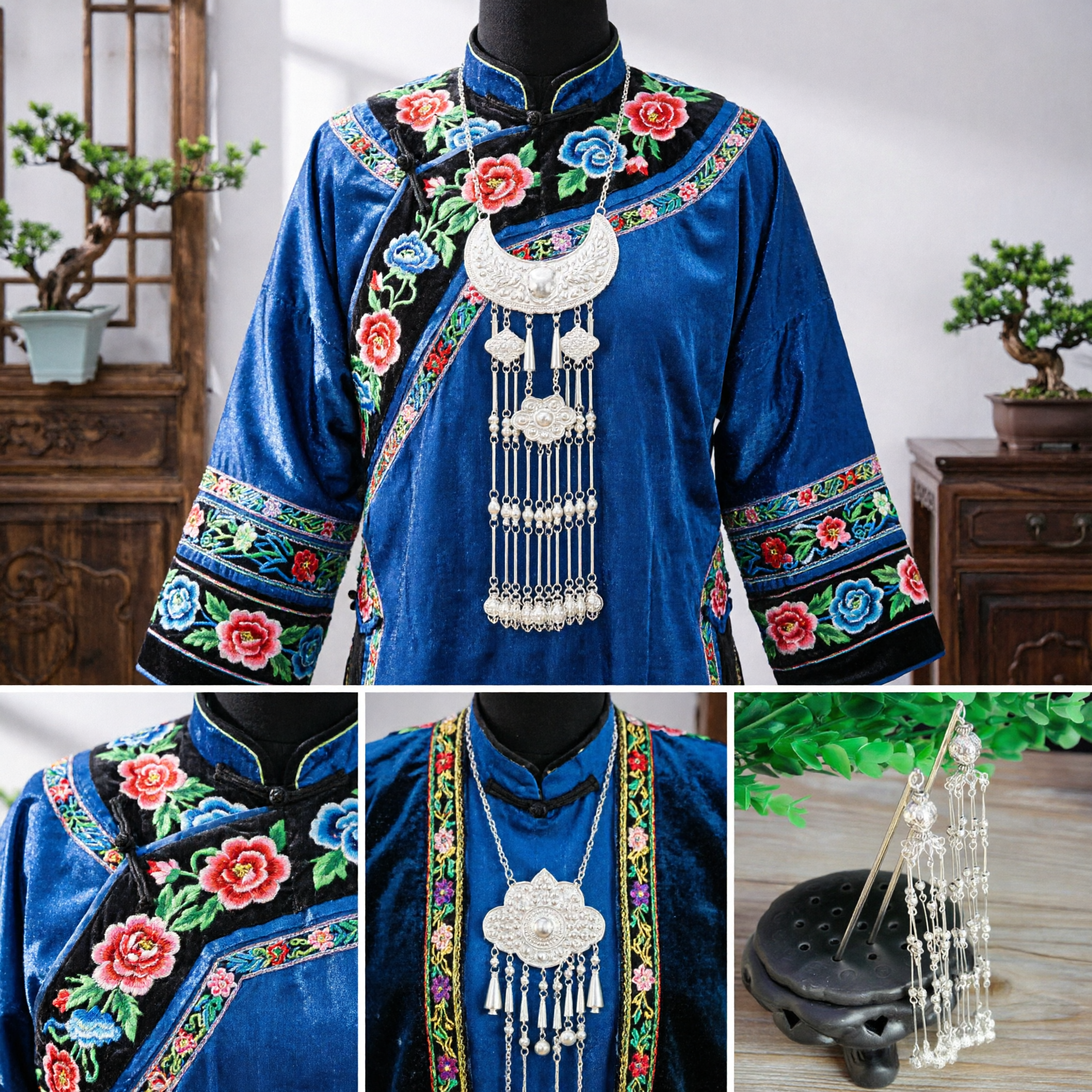 Traditional Chinese Silver Hairpin with Long Beaded Tassels Hanfu Hair Accessories for Women Ancient Costume