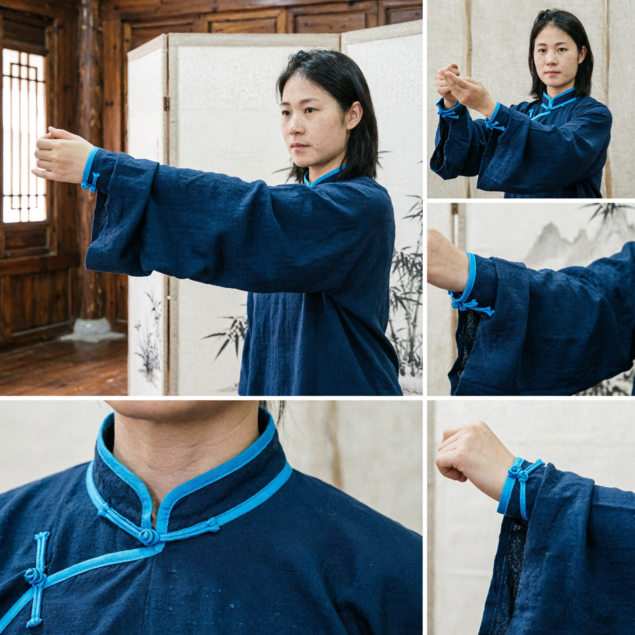 Women's Traditional Chinese Tai Chi Kung Fu Uniform Dark Blue Martial Arts Wushu Costume Set