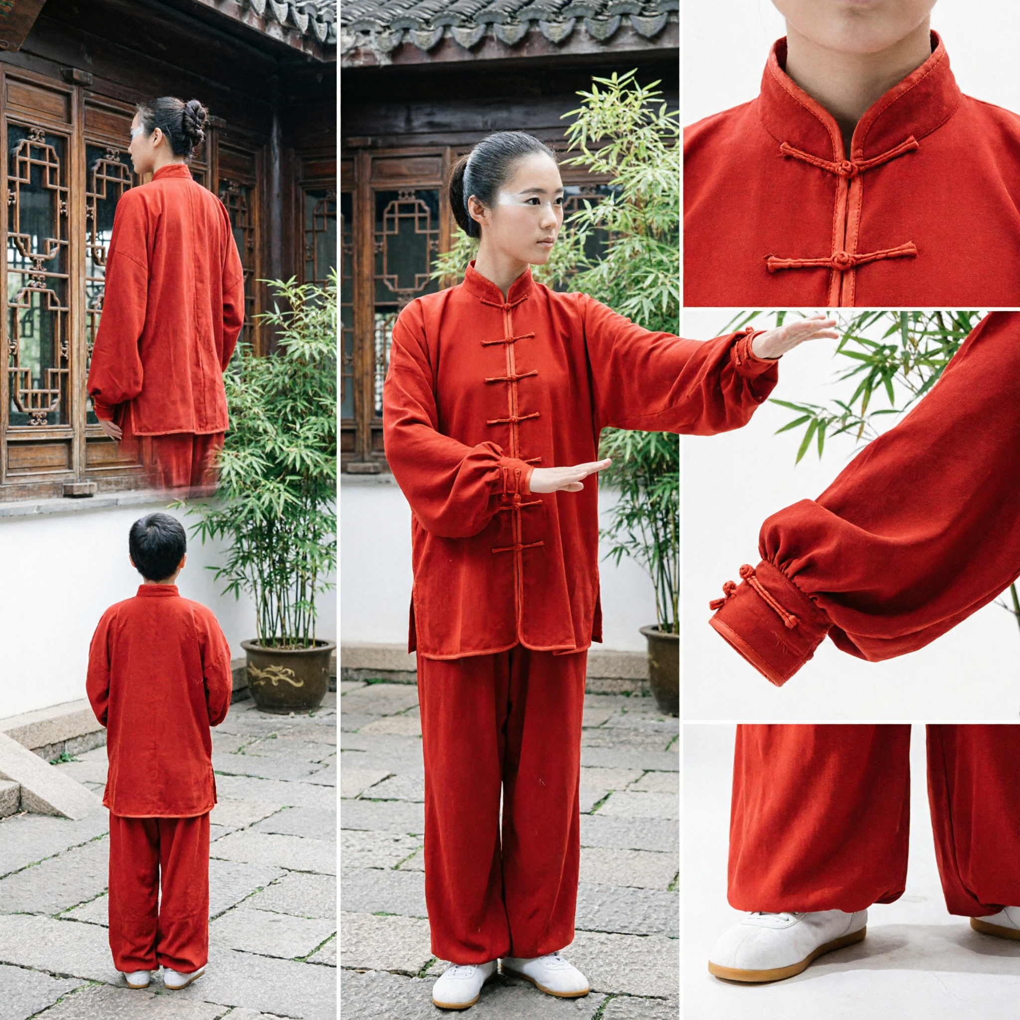 Women's Red Traditional Chinese Martial Arts Uniform Cotton Tai Chi Kung Fu Suit Set