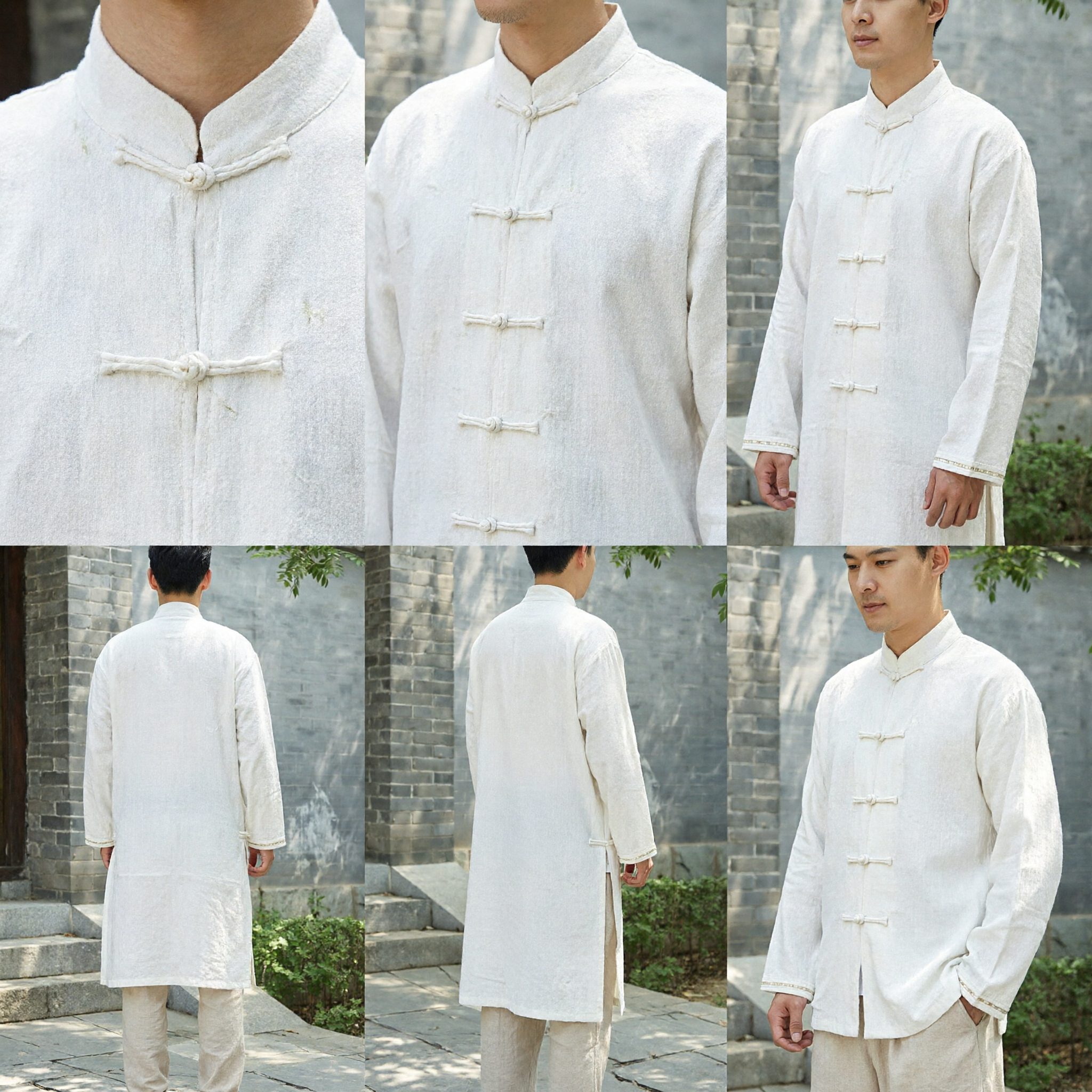 Men's Traditional Chinese Tang Suit Linen Long Jacket Kung Fu Uniform Tai Chi Pants Set