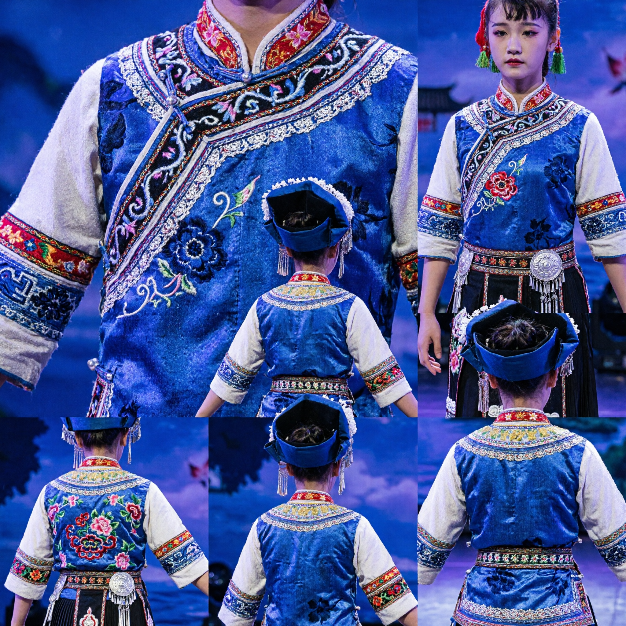 Complete Set Traditional Chinese Ethnic Minority Dance Costumes for Acrobatic Group Stage Performance