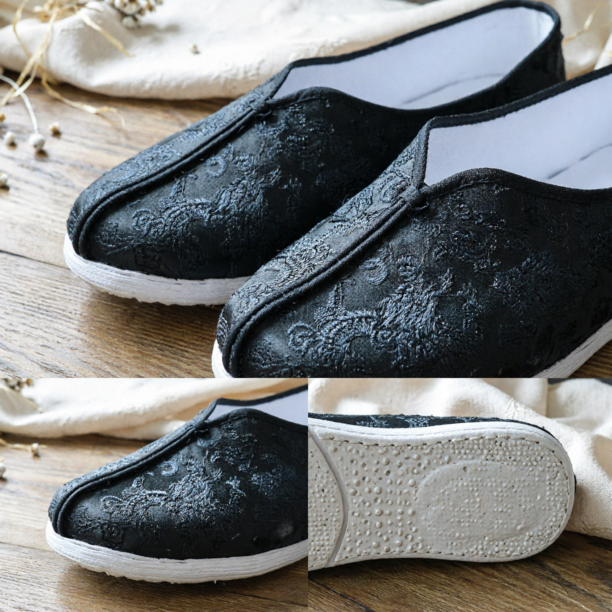 Traditional Chinese Black Cloth Shoes Kung Fu Sneakers for Men Tang Suit Hanfu Accessories