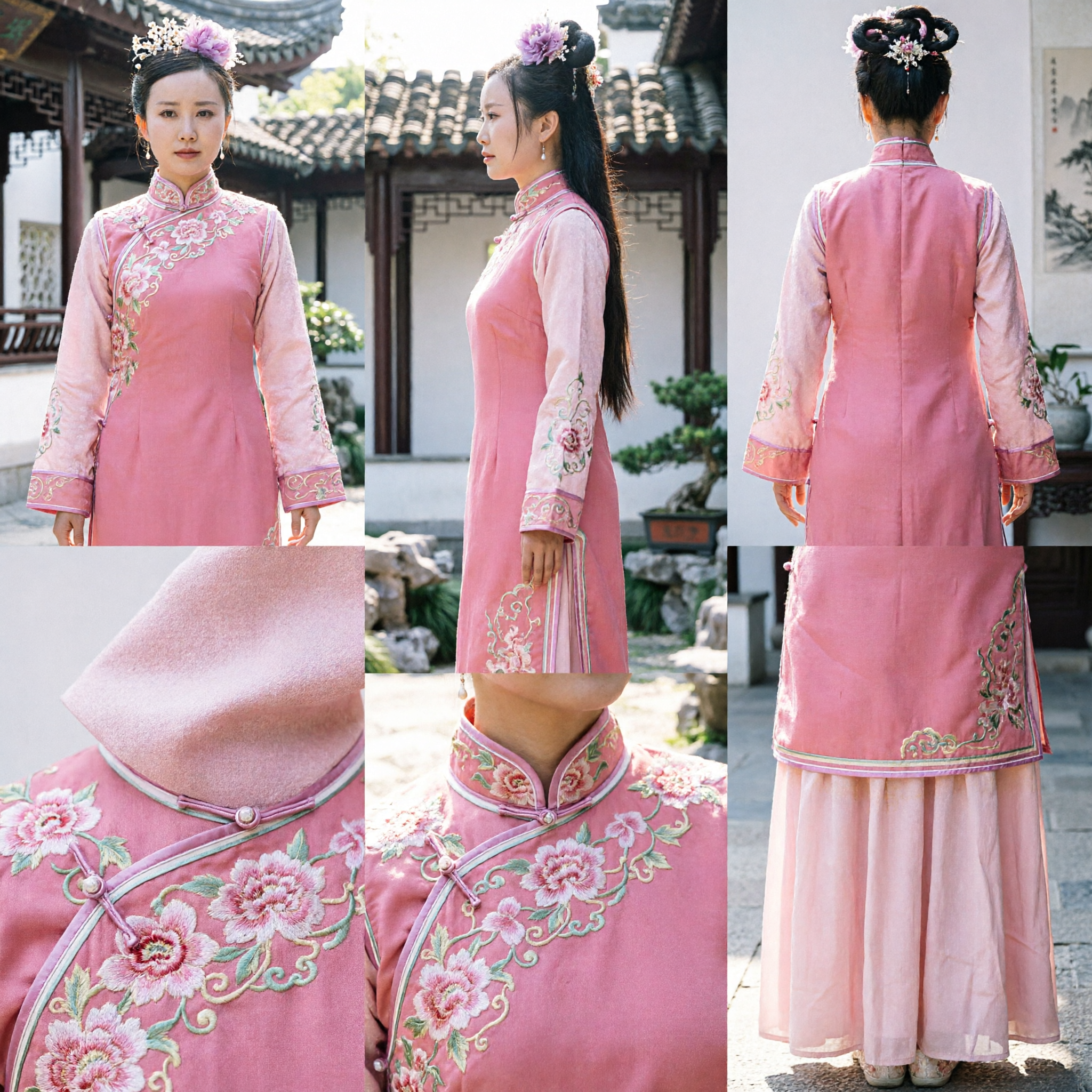 Traditional Chinese Pink Embroidered Robe Ancient Drama Costume for Women Qing Dynasty Style