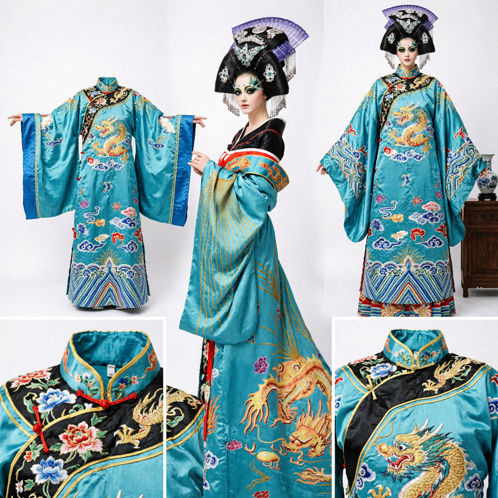 Women's Traditional Chinese Ancient Empress Dragon Robe Hanfu Costume for Stage Performance and Cultural Events