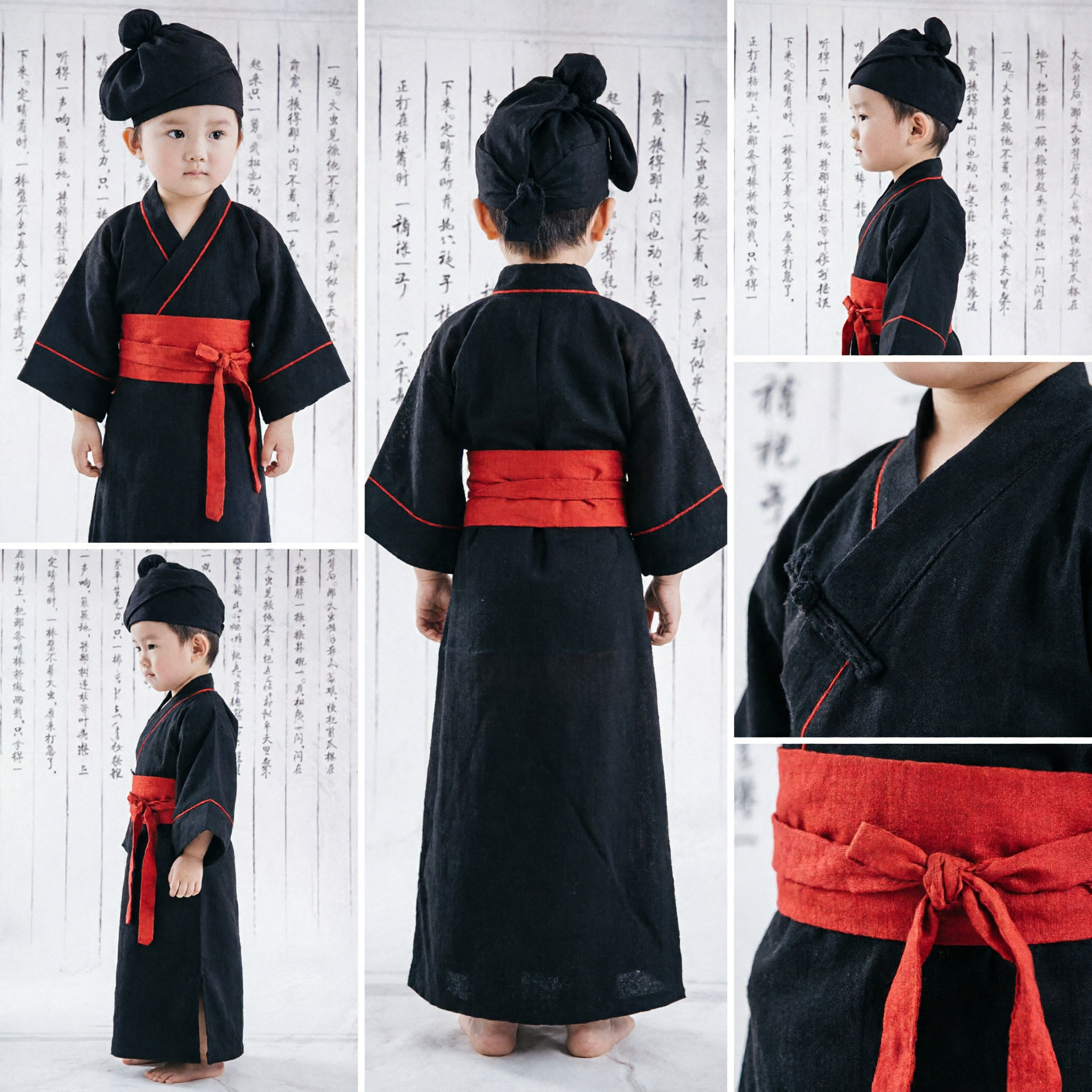 Kids Traditional Chinese Wu Song Costume Black Hanfu Robe Set with Tiger Prop for Boys Cosplay