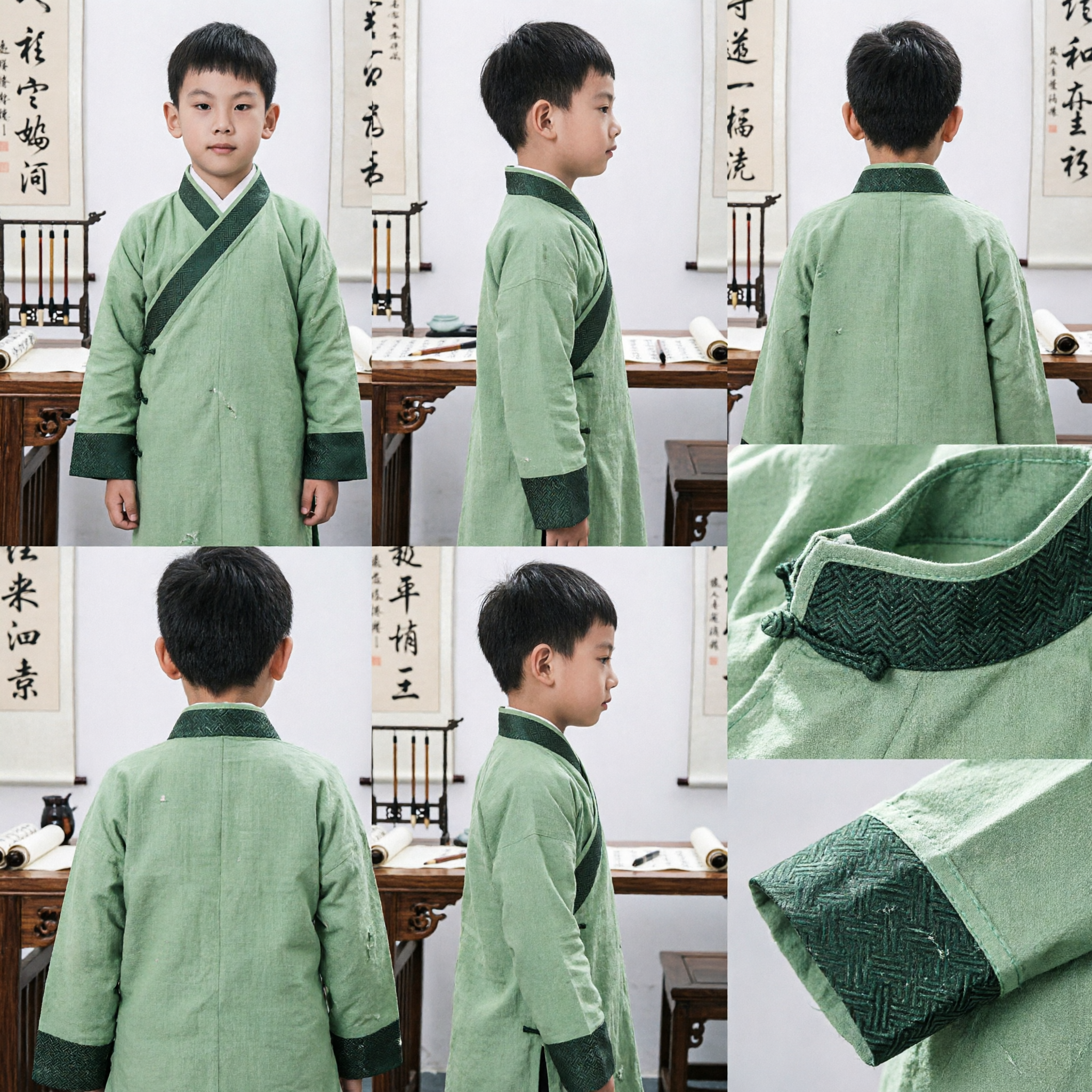 Boys Traditional Chinese Hanfu Green Robe Kids Ancient Scholar Costume for Cultural Festivals
