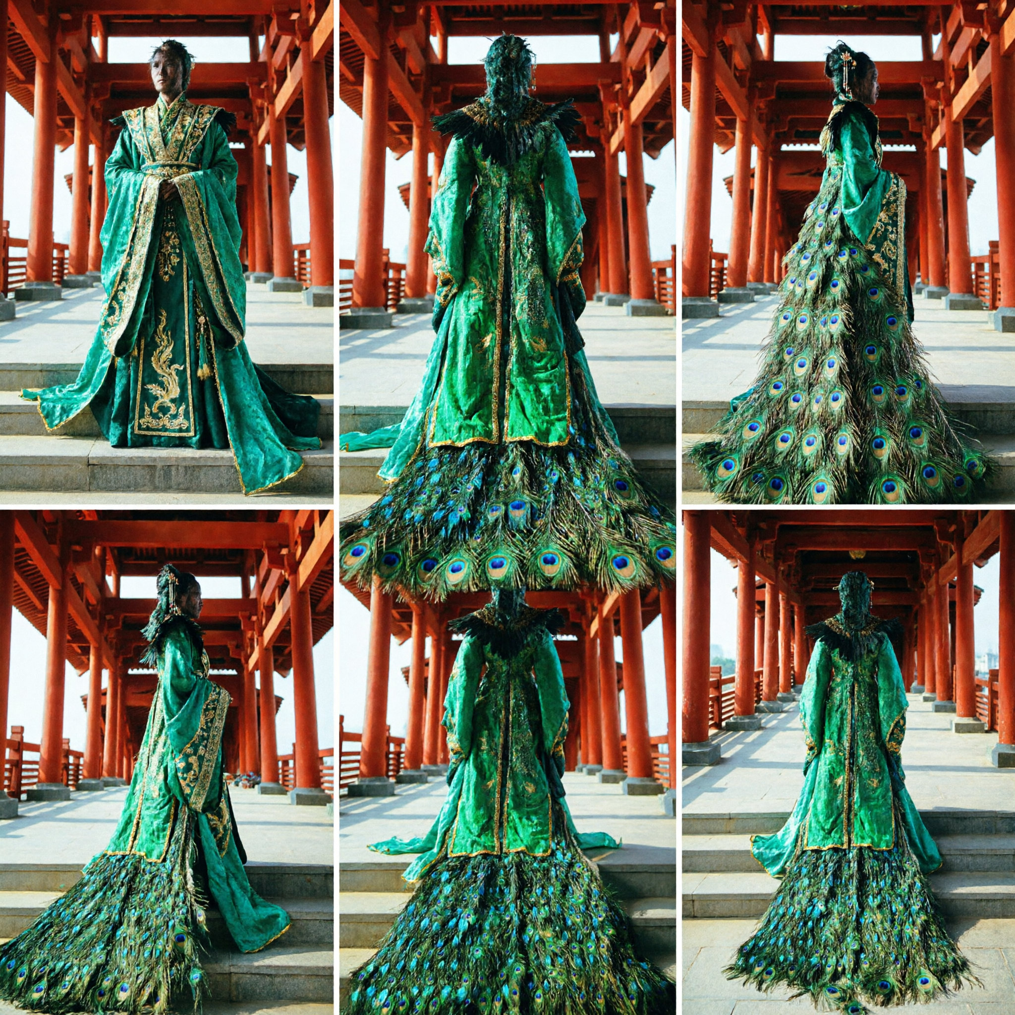 Women's Green Peacock Feather Traditional Chinese Hanfu Costume Dress for Stage Performance and Cosplay Events