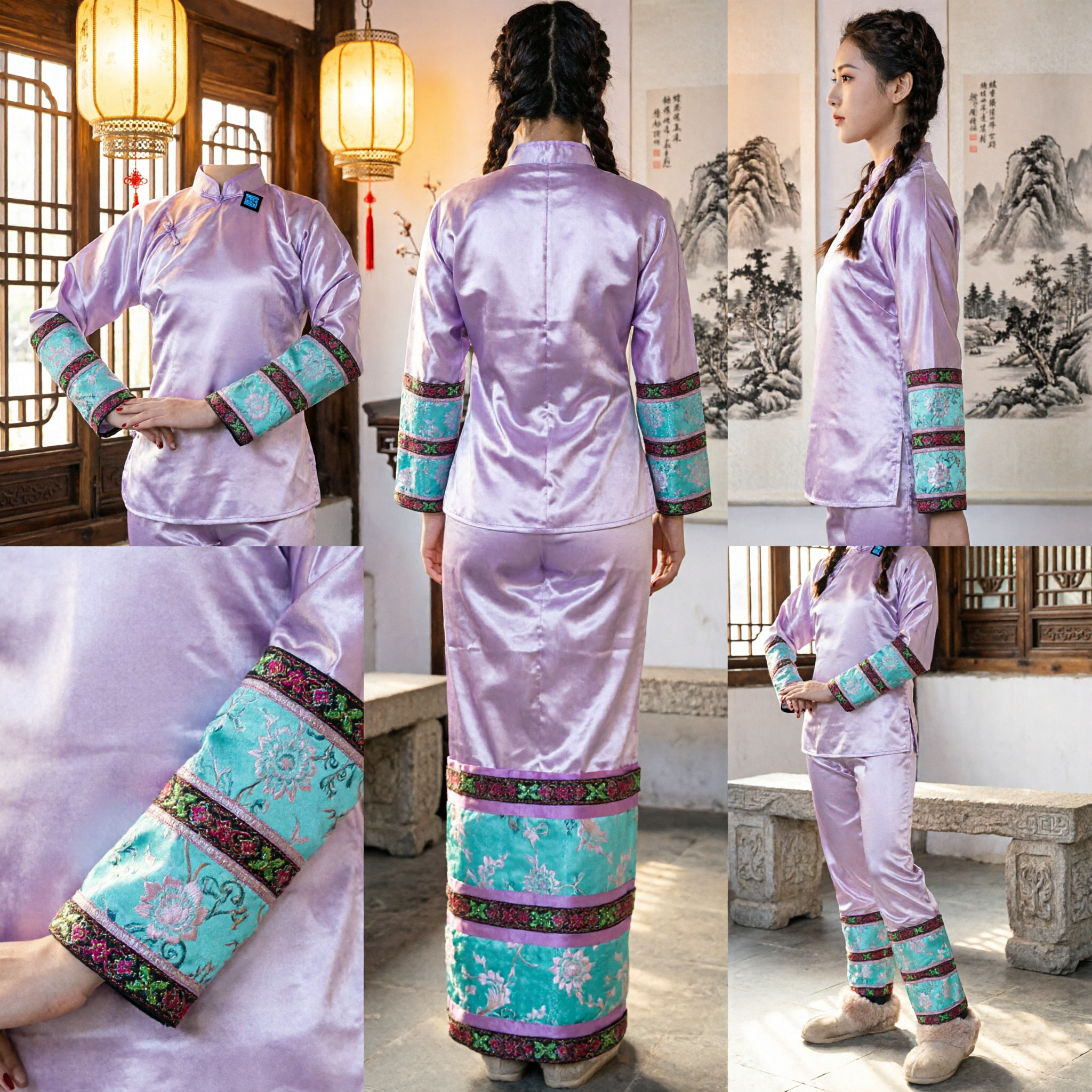 Women's Lavender Silk Satin Kung Fu Uniform Traditional Tai Chi Martial Arts Costume Set