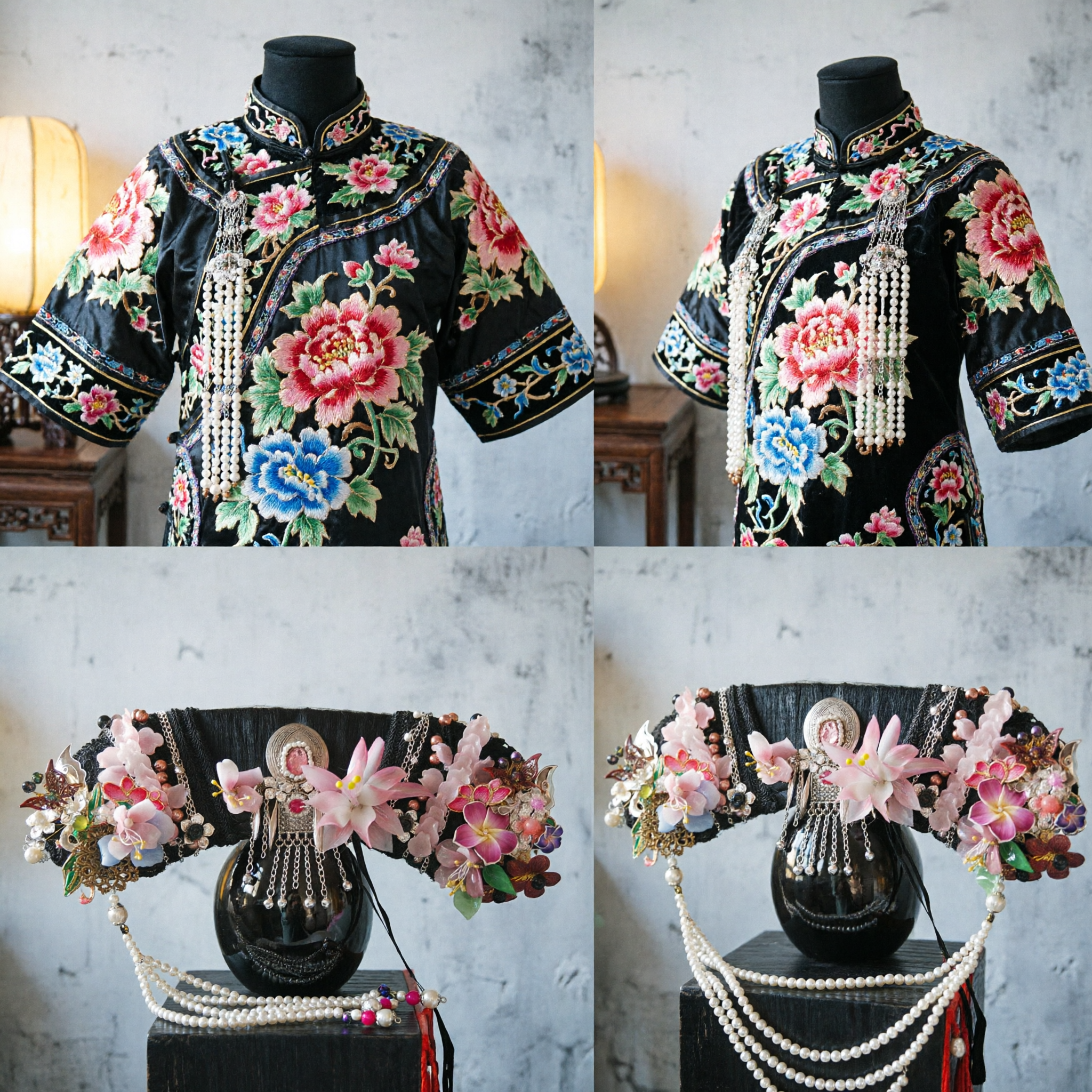 Traditional Chinese Ancient Princess Headdress Large Floral Hair Crown with Pearls for Hanfu Wedding and Photography