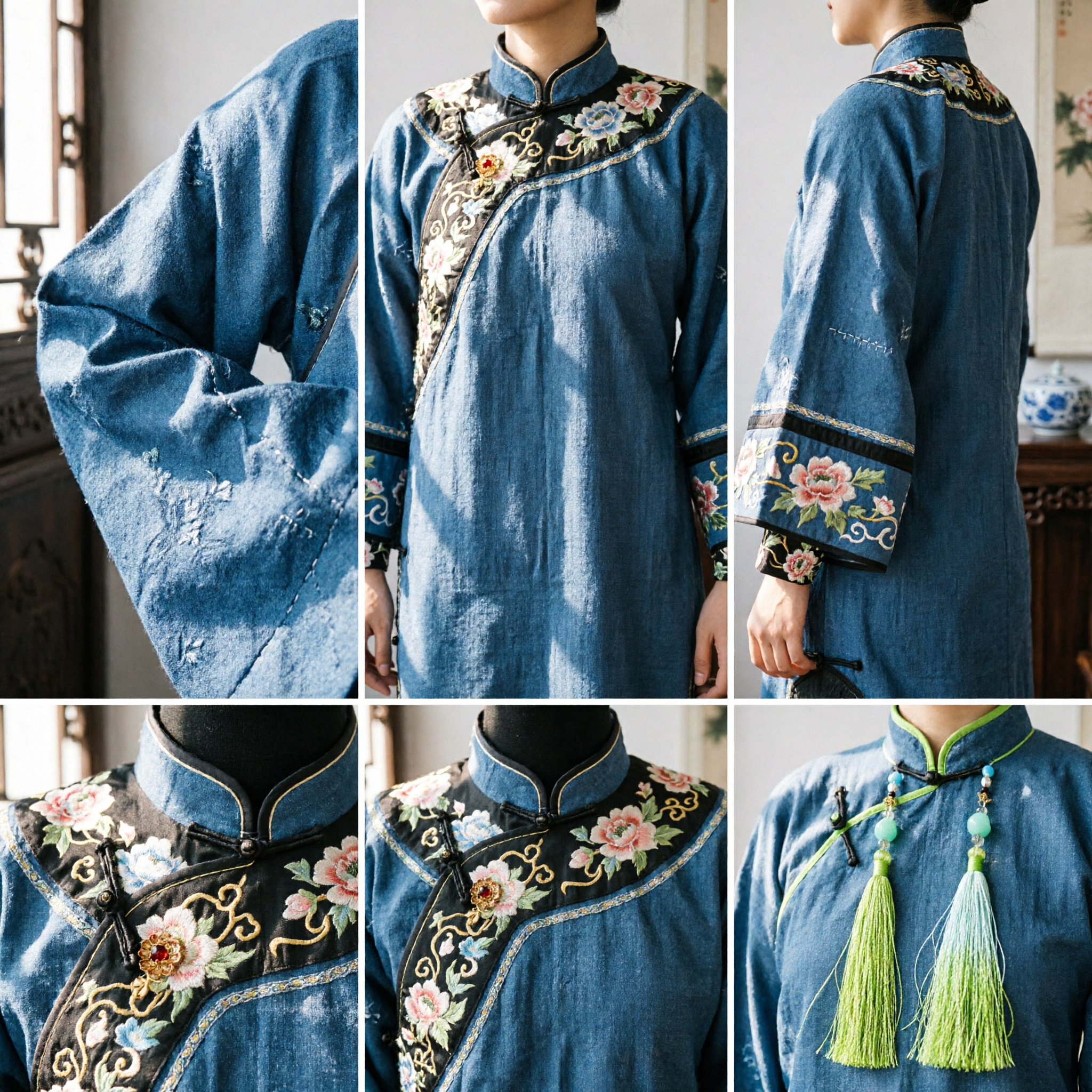 Traditional Chinese White Shell Hair Comb with Gold Inlay and Green Tassel for Hanfu Accessories