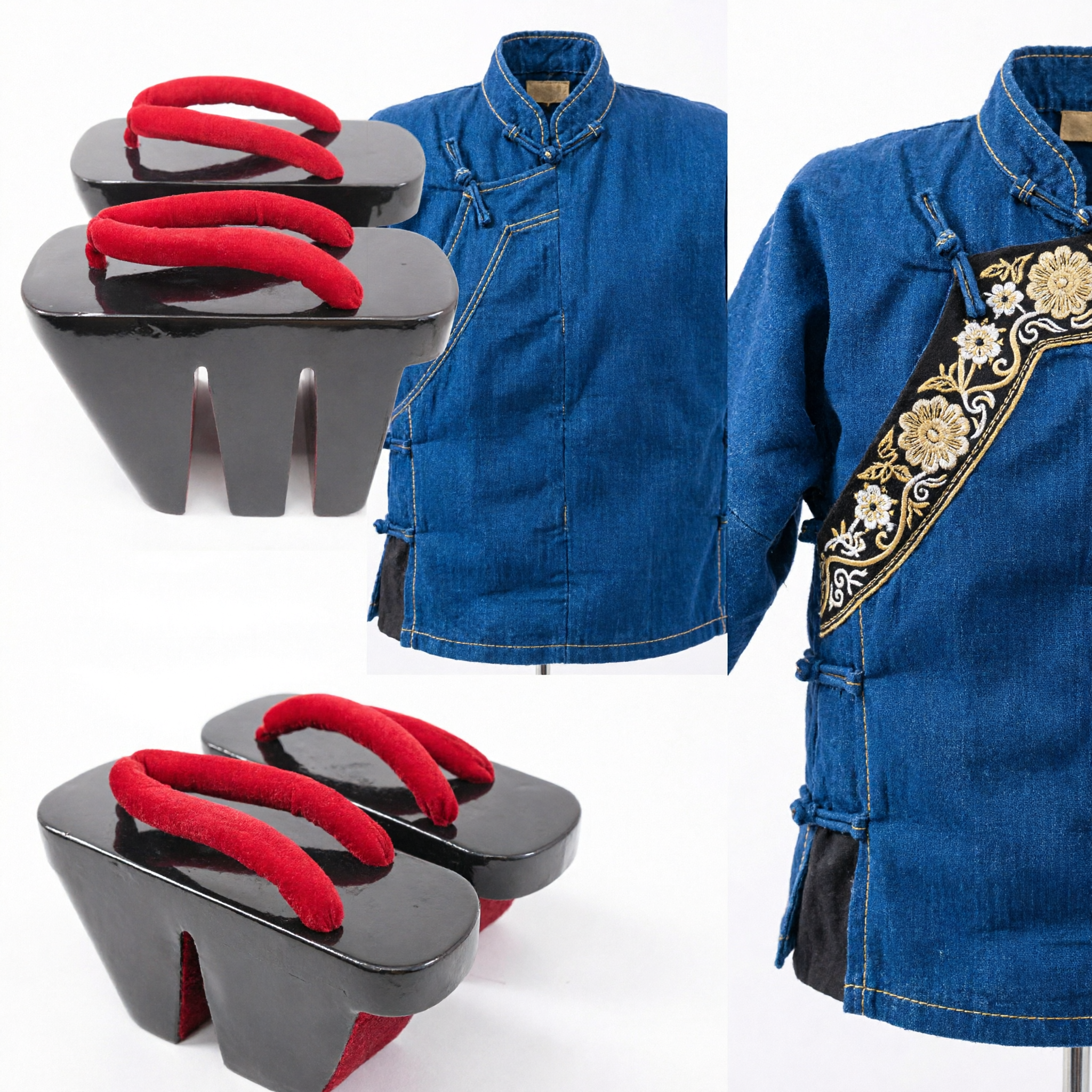 Traditional Japanese Tall Black Geta Wooden Platform Sandals Red Straps for Cosplay Festival and Performance