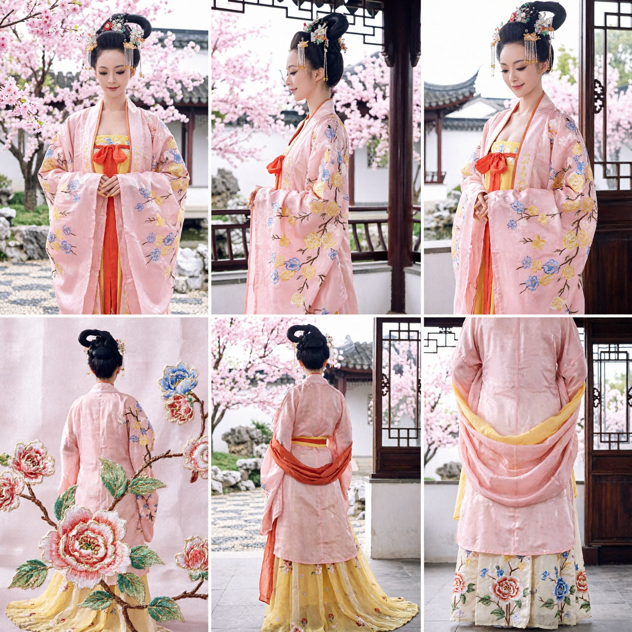 Elegant Pink Floral Hanfu Dress Traditional Chinese Ancient Tang Dynasty Palace Lady Costume for Women Stage Performance