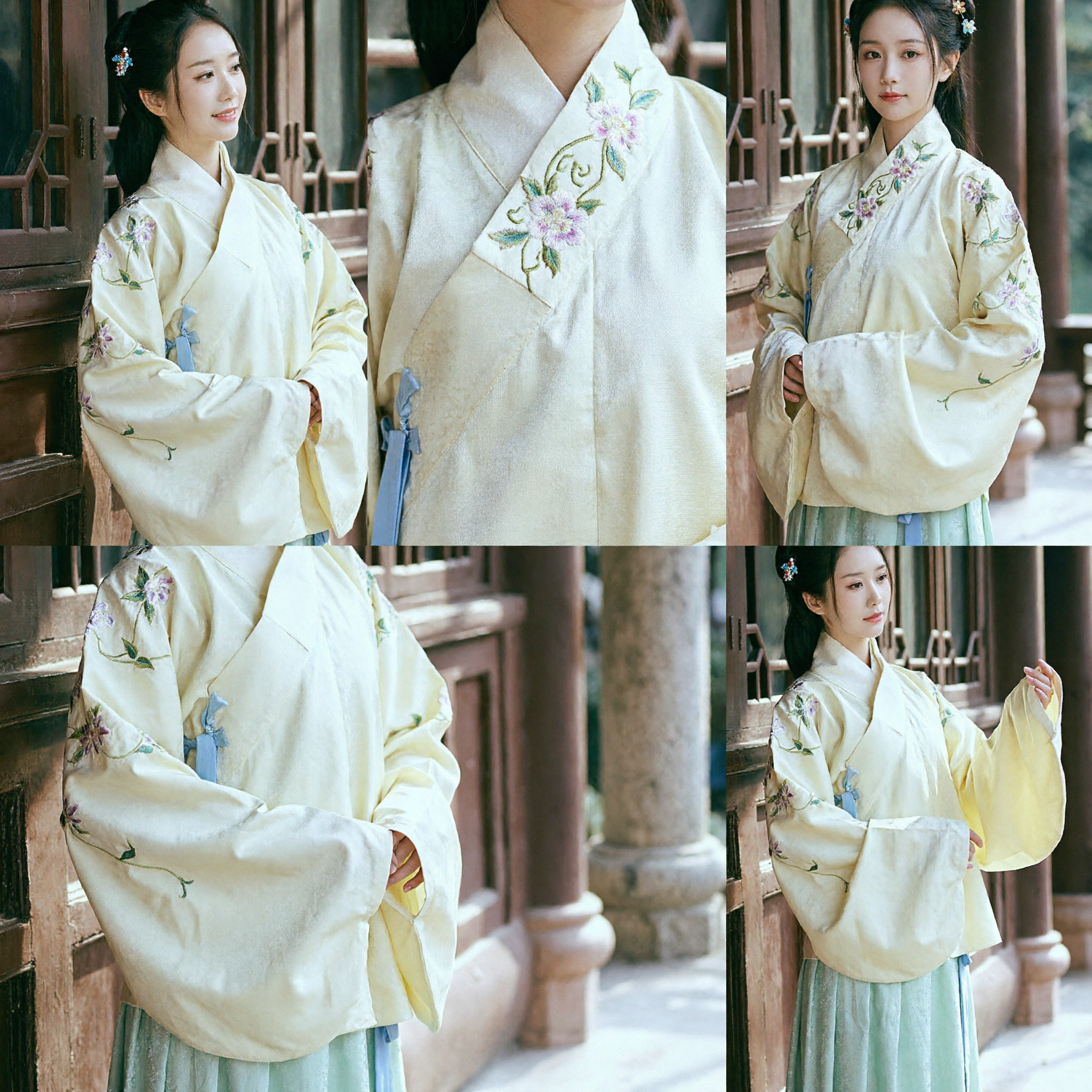 Elegant Traditional Chinese Hanfu Costume Women Ancient Palace Dress Floral Embroidery Wide Sleeve Top and Skirt