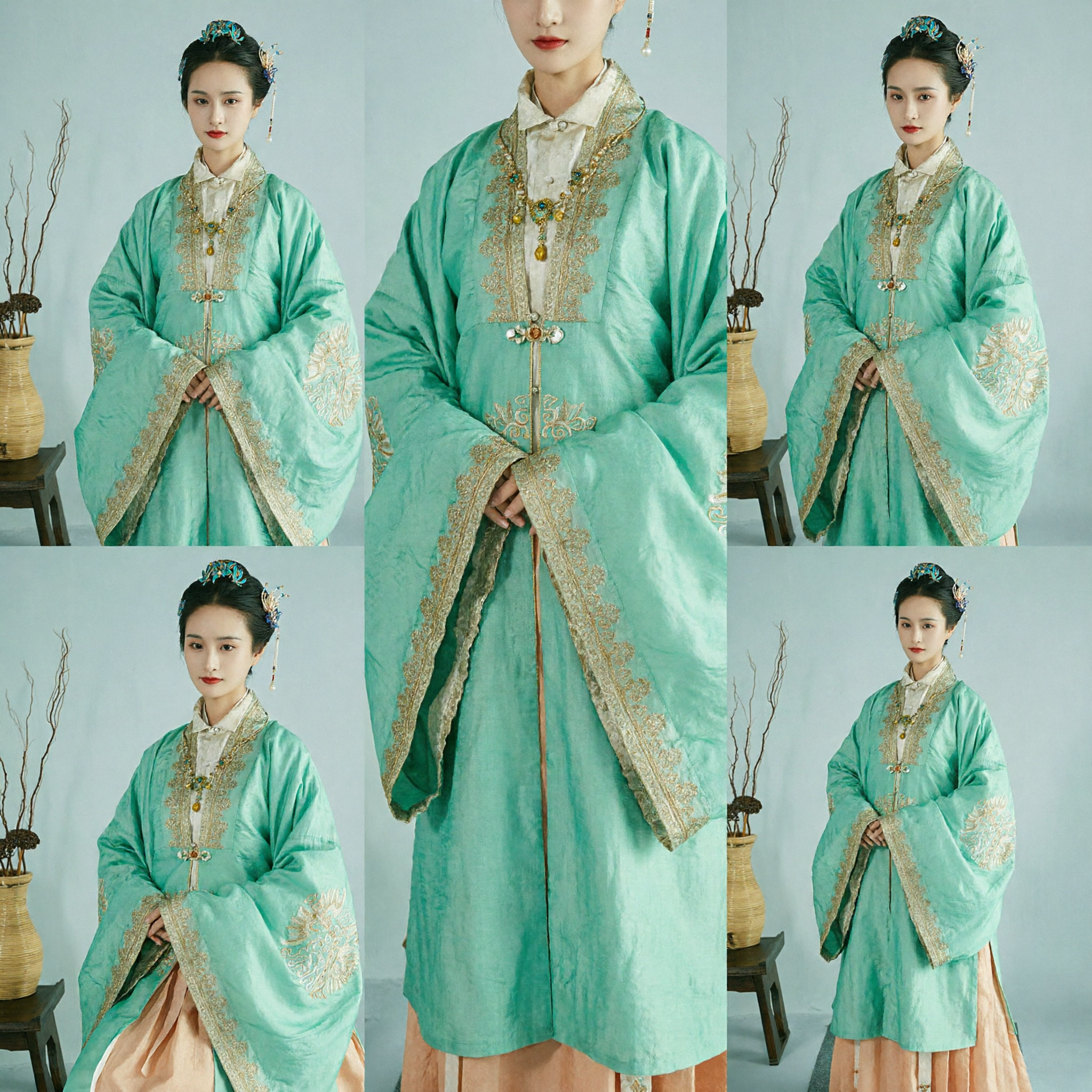 Traditional Chinese Hanfu Green Ming Dynasty Style Embroidered Coat and Skirt Set for Women Historical Costume