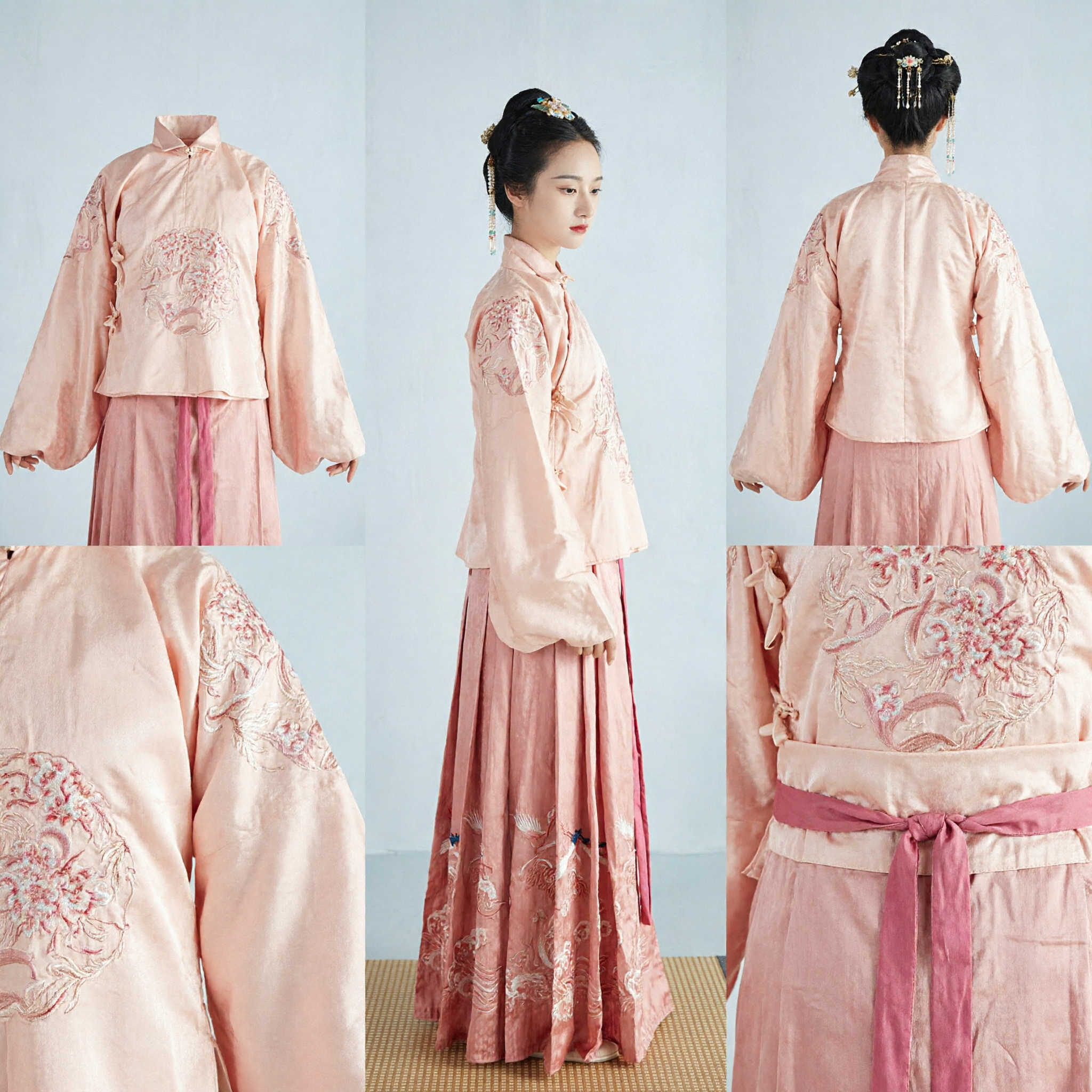 Traditional Chinese Hanfu Pink Embroidered Blouse and Skirt Set Ancient Costume for Women Wedding Tea Ceremony