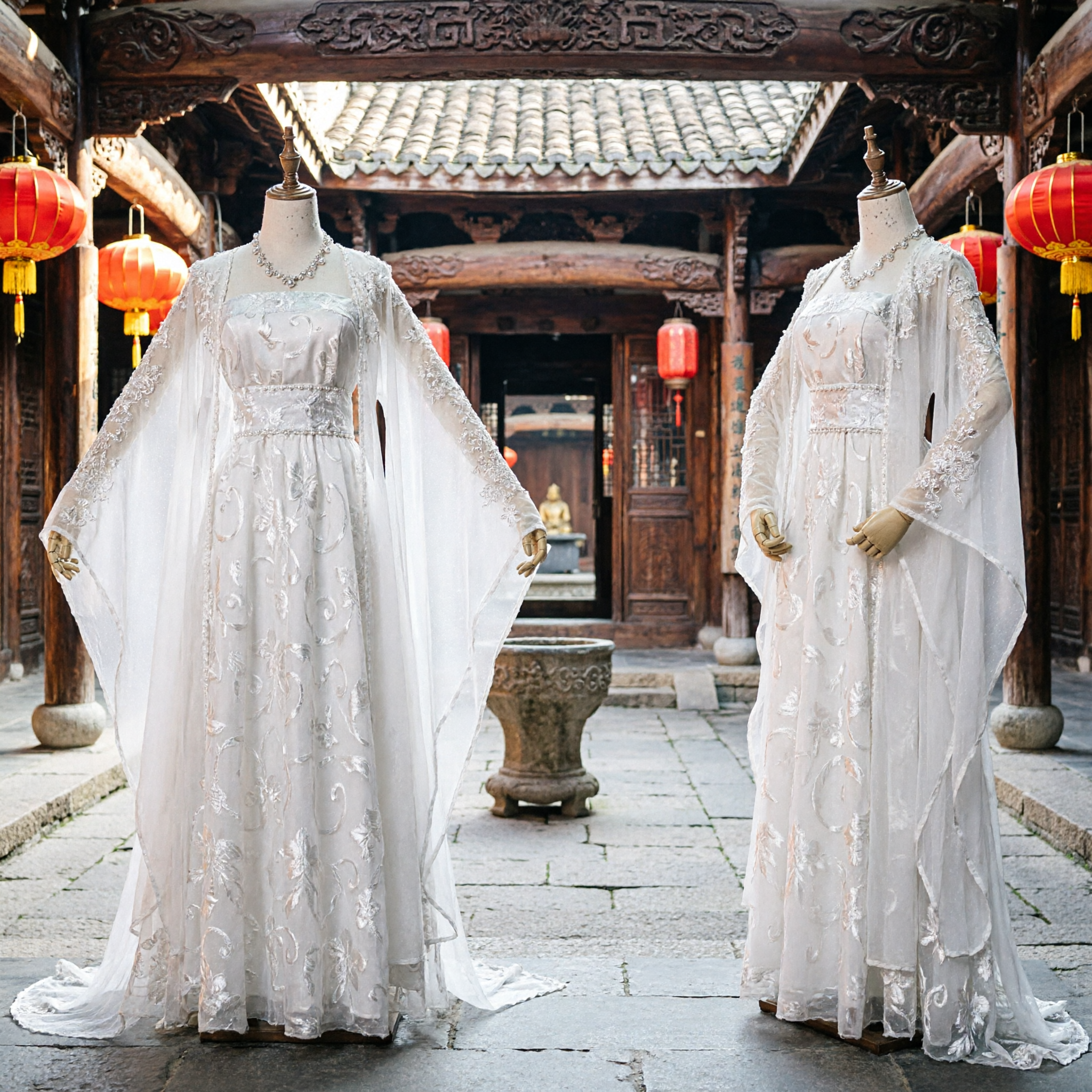 White Traditional Chinese Hanfu Costume Ancient Fairy Dress with Sheer Lace Robe for Women Cosplay