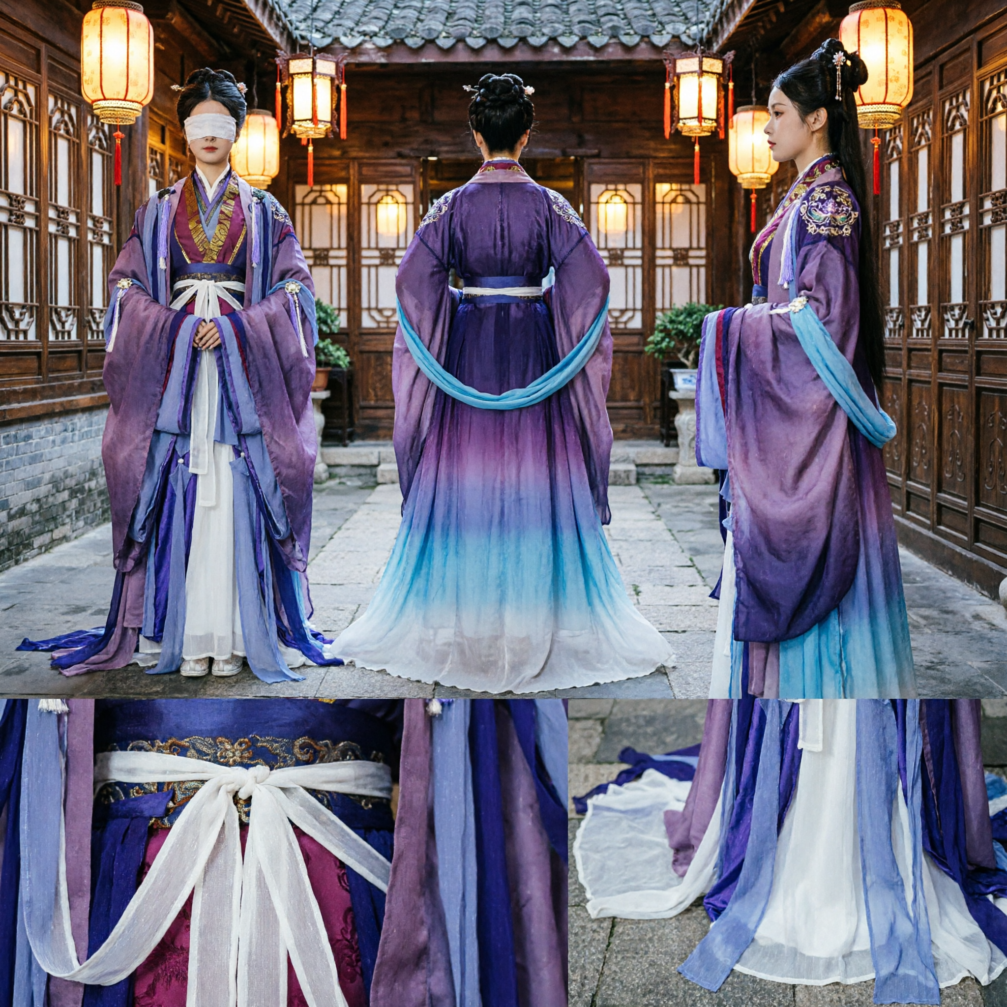 Women's Purple Hanfu Traditional Chinese Ancient Costume Complete Set with Wide Sleeves for Cosplay and Stage Performance