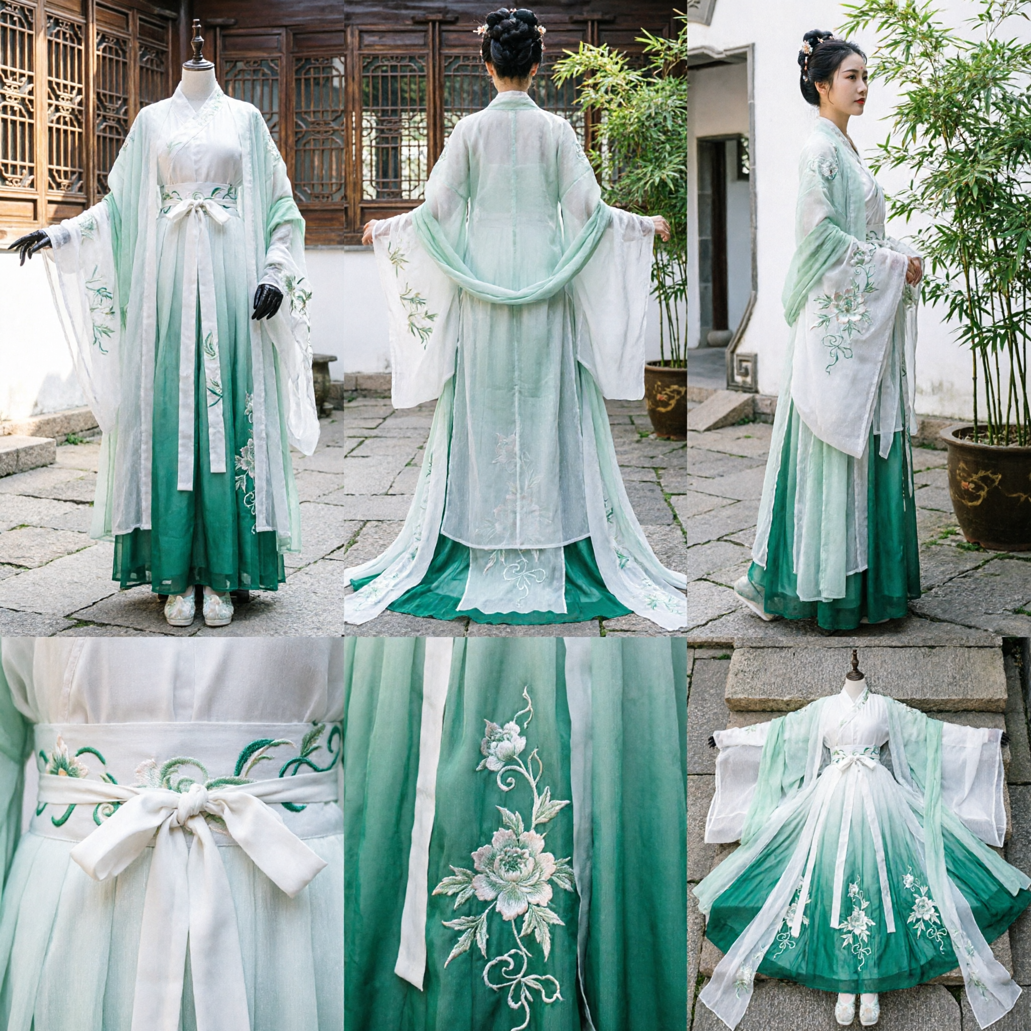 Elegant Green and White Chinese Hanfu Traditional Costume Ancient Fairy Dress for Women Cosplay Performance