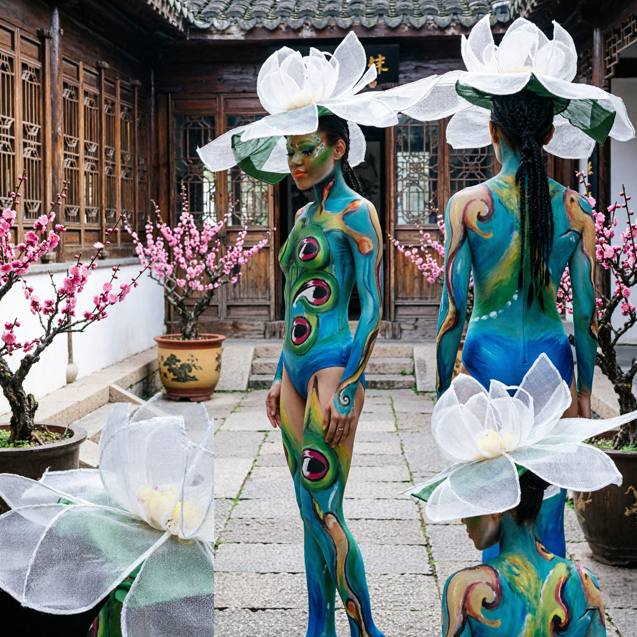 White Lotus Flower Sinamay Headpiece Large Statement Hat for Stage Performance Dance and Carnival Costumes