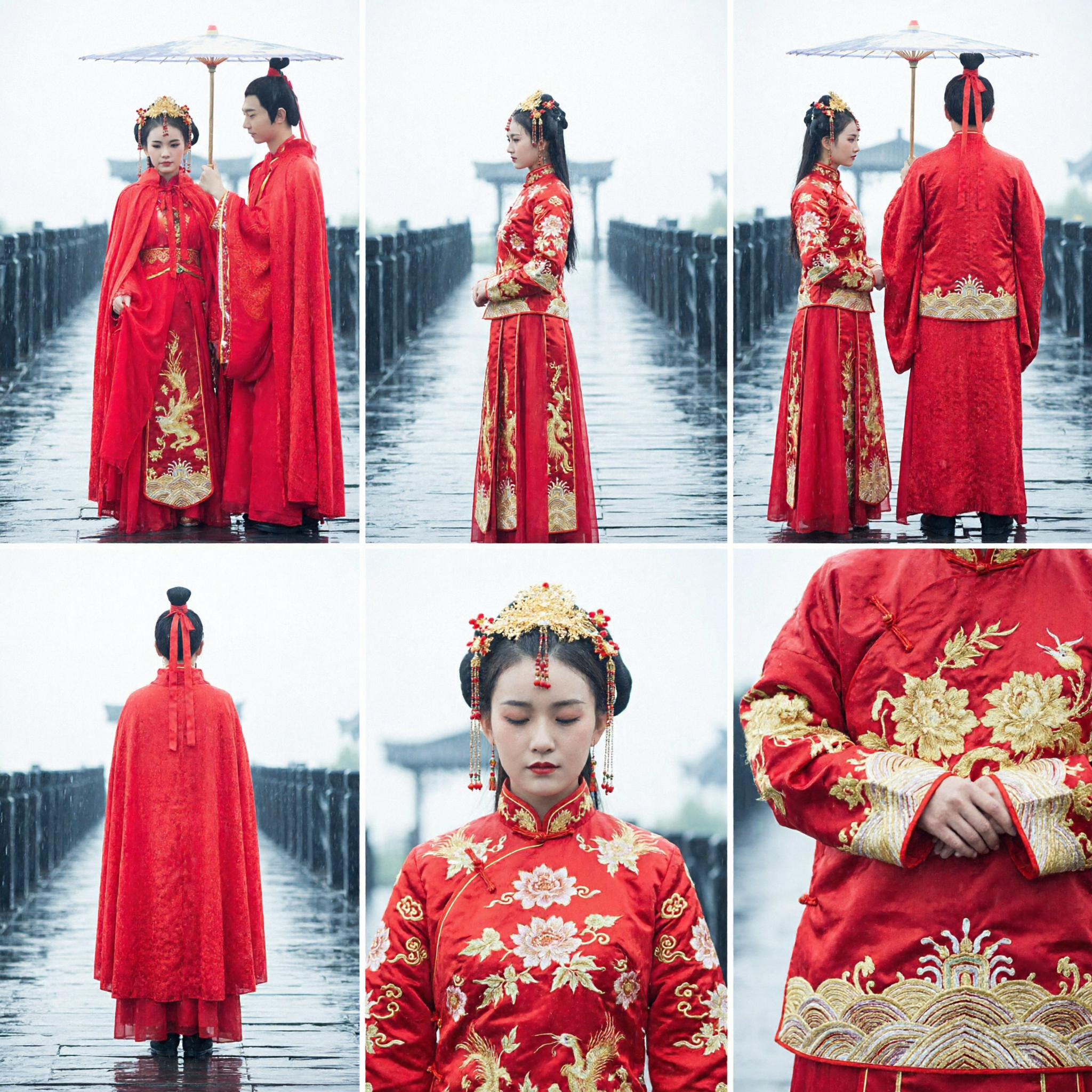 Ancient Chinese Wedding Hanfu Costume Red Traditional Bride and Groom Robes Couple Set for Ceremony