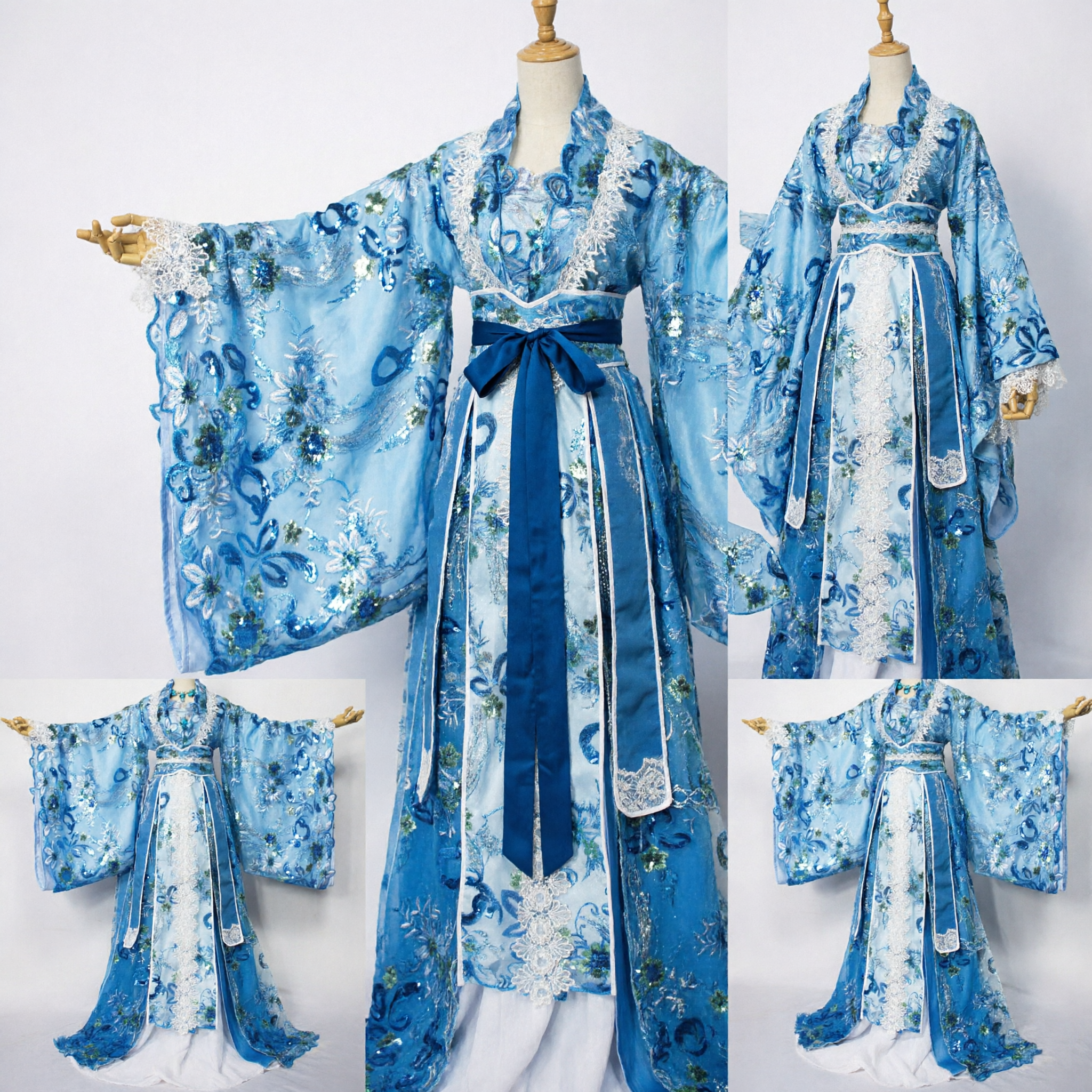 Traditional Chinese Blue Hanfu Costume Tang Dynasty Empress Robe Ancient Palace Princess Dress for Women