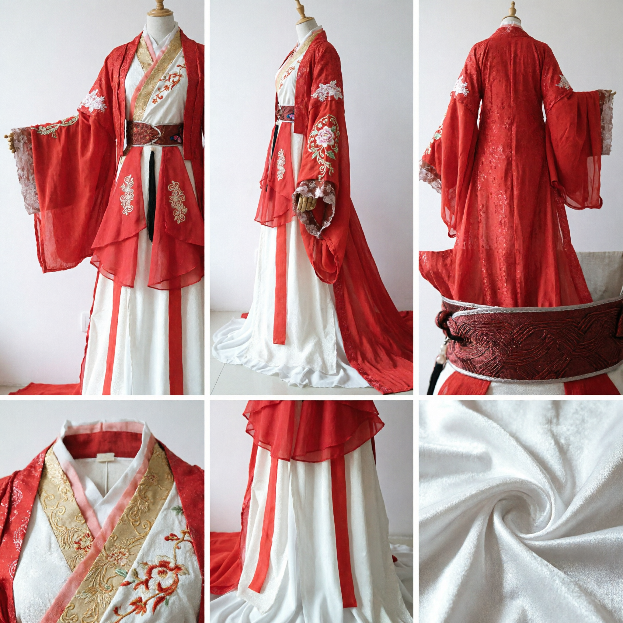Elegant Red and White Traditional Chinese Hanfu Ancient Costume for Women with Embroidery for Cosplay and Performance