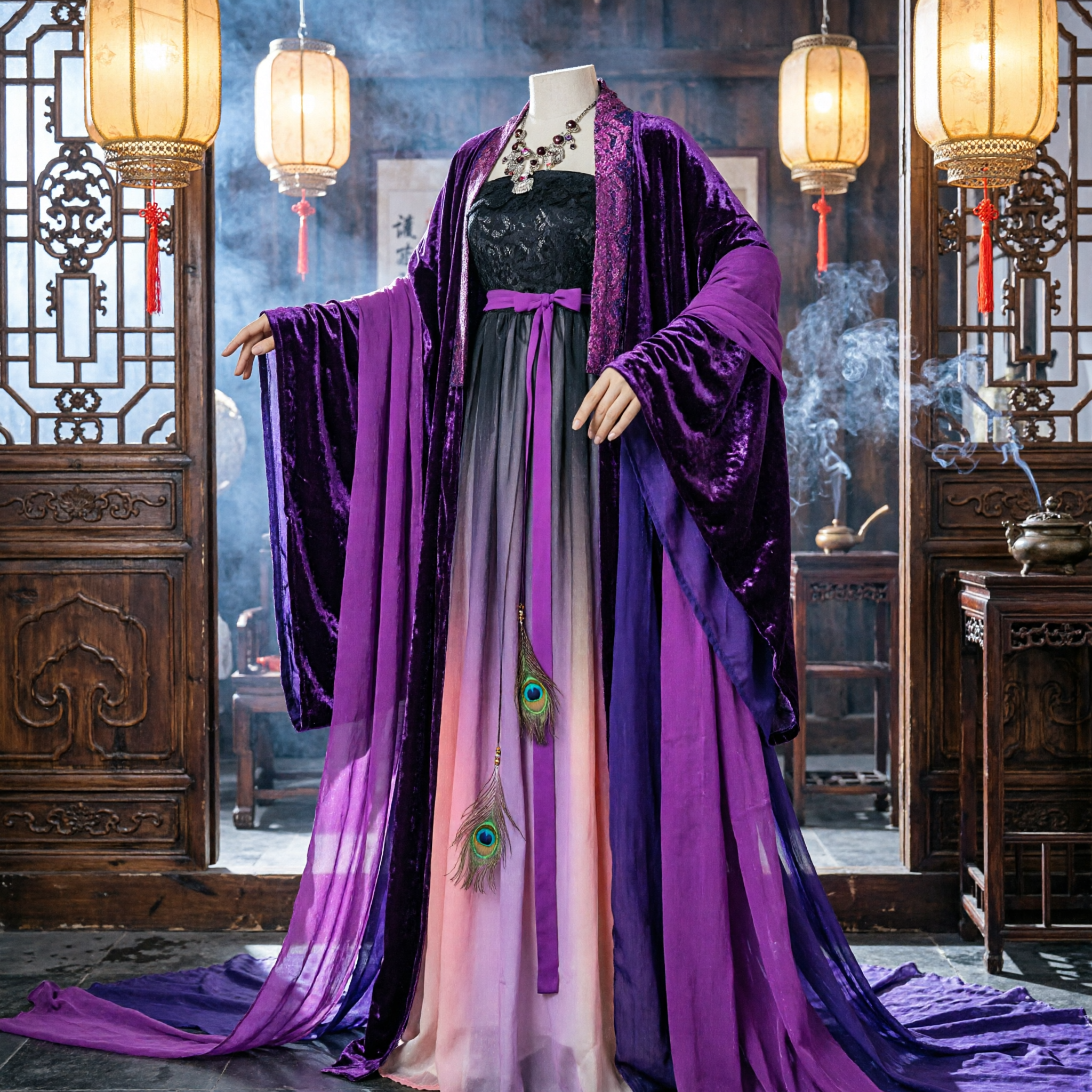 Purple Traditional Chinese Hanfu Ancient Costume Women's Fantasy Princess Dress for Cosplay and Stage Performance
