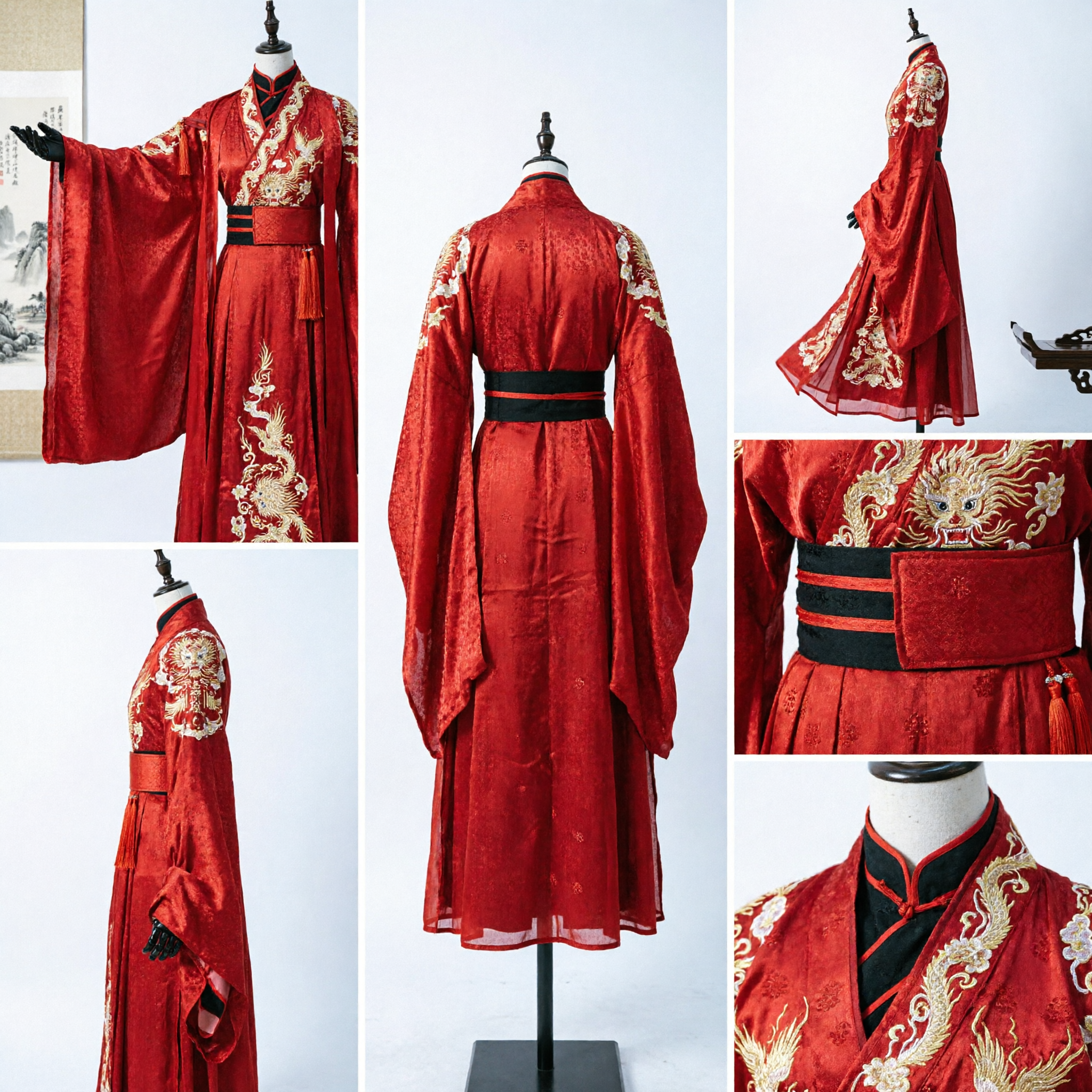 Men's Red Ancient Chinese Hanfu Robe Traditional Swordsman Costume for Cosplay Wedding and Performance