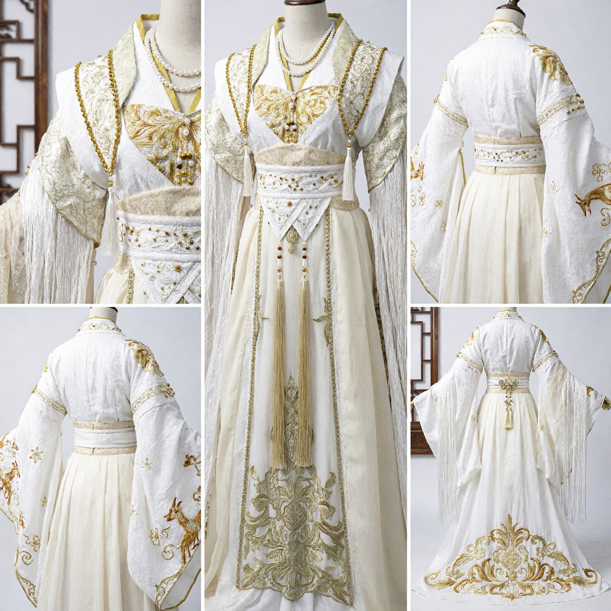 Elegant White and Gold Traditional Chinese Hanfu Dress Ancient Costume for Women Cosplay and Photography