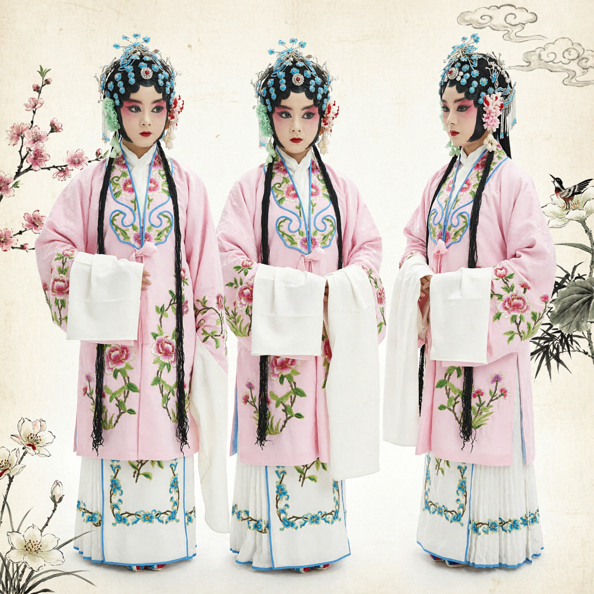 Traditional Chinese Peking Opera Costume Pink Embroidered Robe for Kids Hua Dan Stage Performance Dress