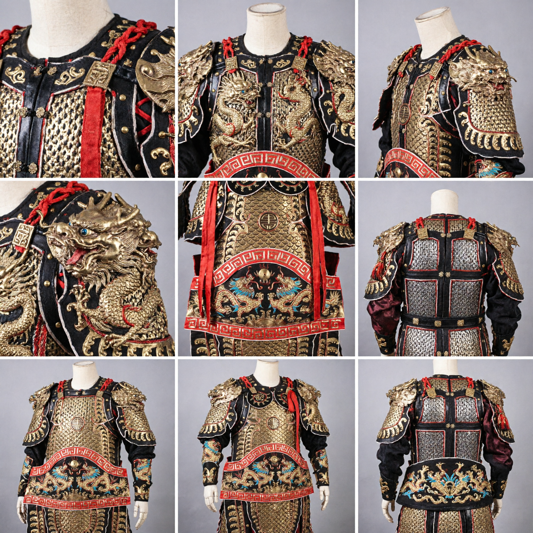Ancient Chinese General Armor Costume Black Gold Dragon Embroidery Peking Opera Warrior Stage Performance Outfit