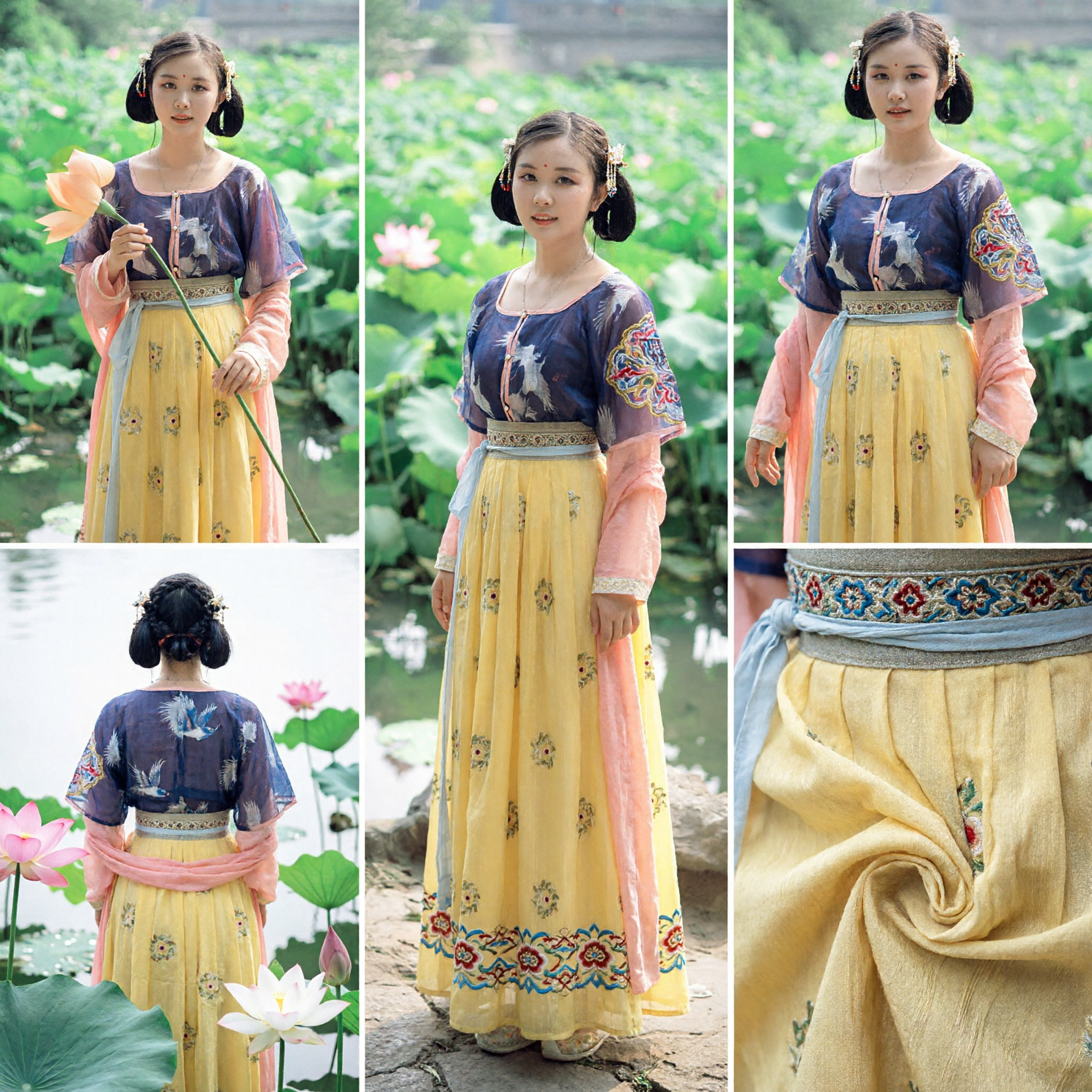 Traditional Chinese Tang Dynasty Hanfu Ancient Costume Yellow Floral Ruqun Dress for Women Historical Cosplay Performance