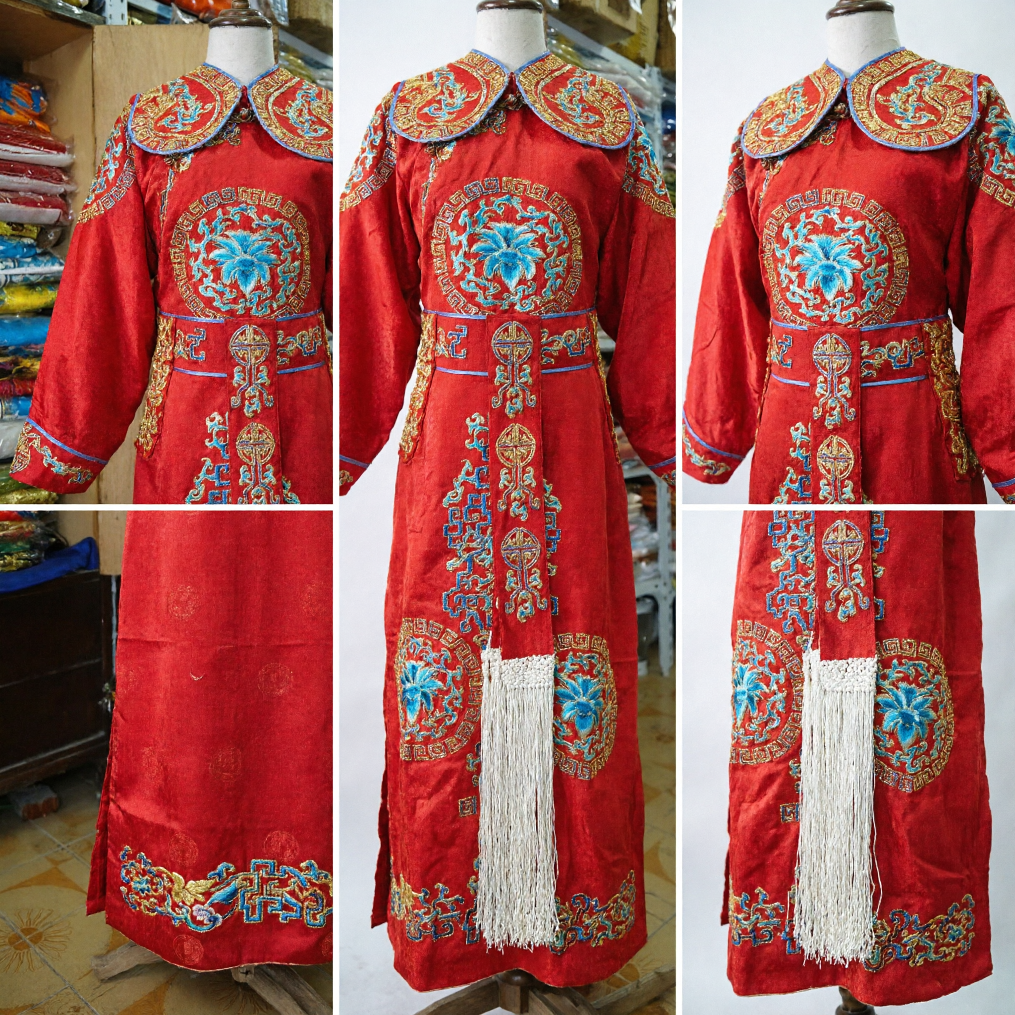 Traditional Chinese Peking Opera Costume Red Embroidered Robe Ancient General Clothing for Men Stage Performance