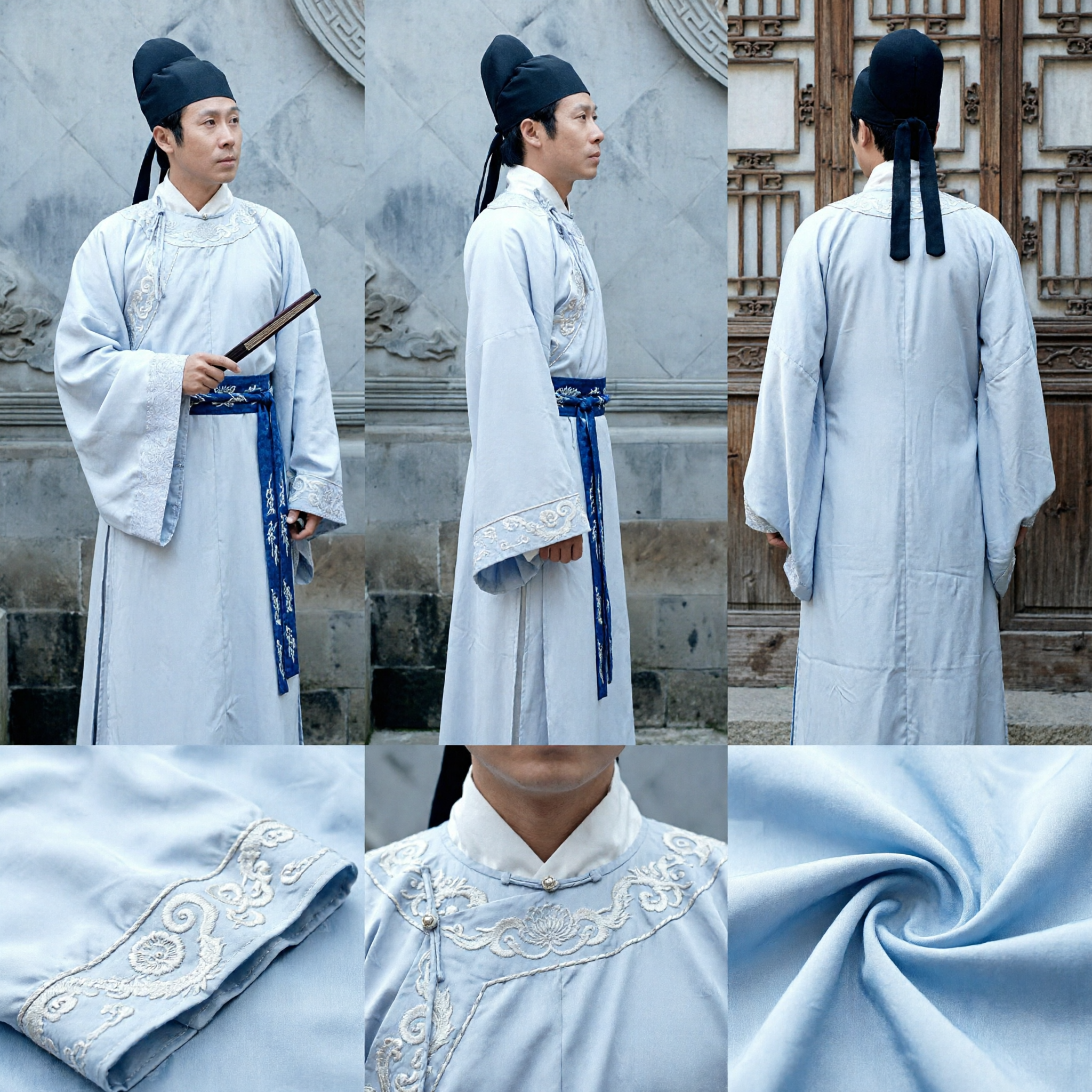 Men's Traditional Chinese Hanfu Scholar Robe White Ancient Costume Set for Cosplay Performance and Cultural Events
