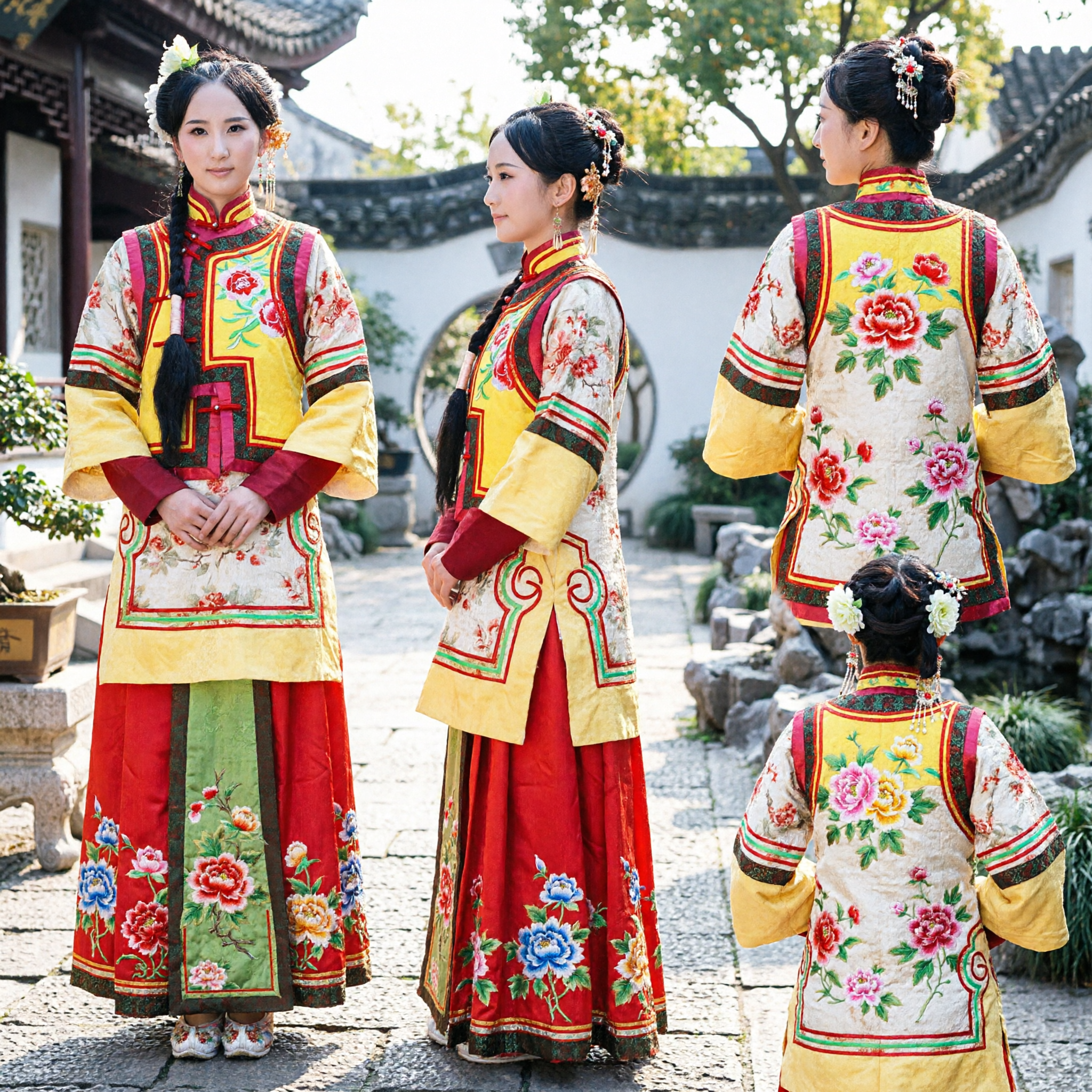 Elegant Yellow Traditional Chinese Qing Dynasty Manchu Princess Costume Embroidered Ancient Clothing for Women