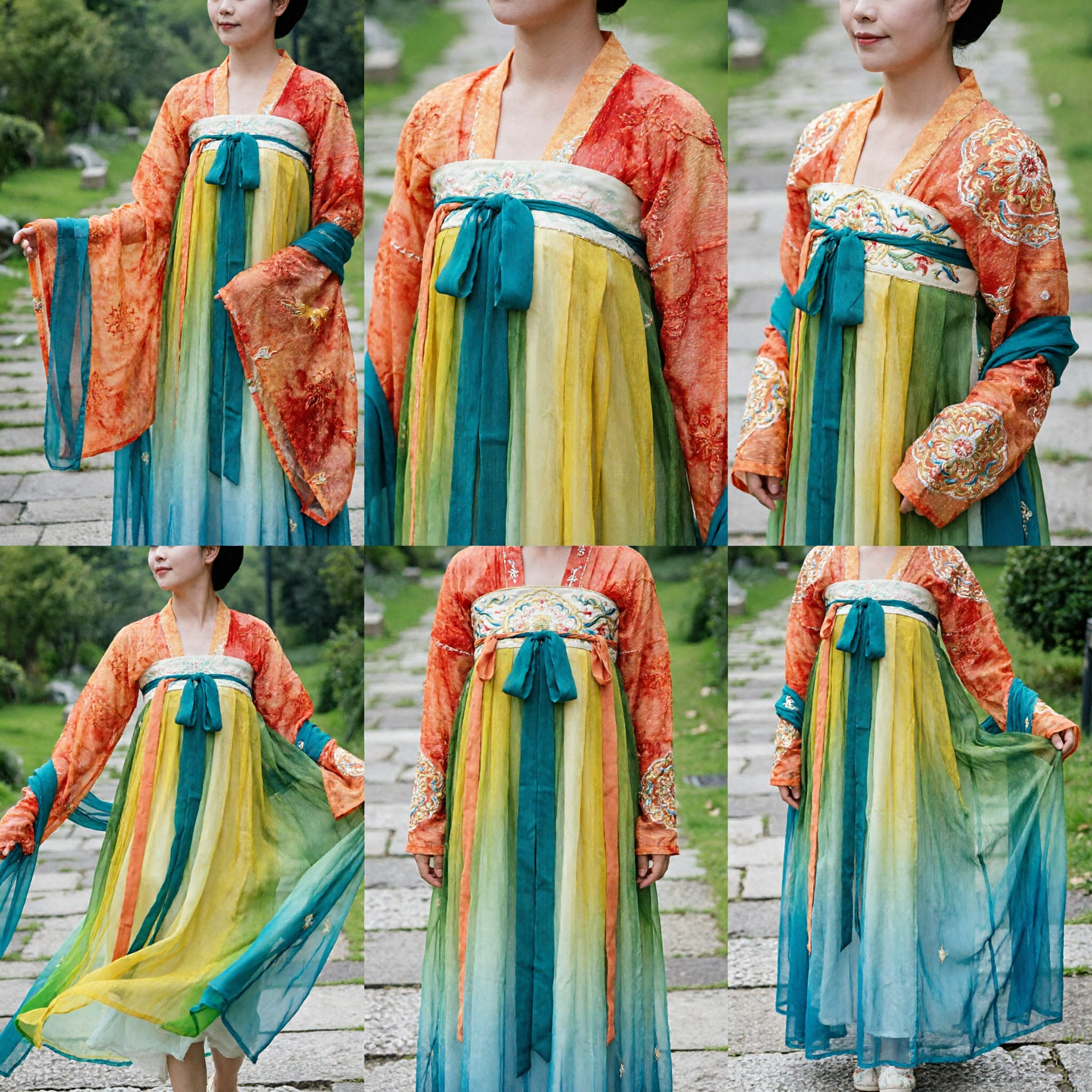 Women's Traditional Chinese Tang Dynasty Hanfu Rainbow Dress Ancient Costume for Dance Performance