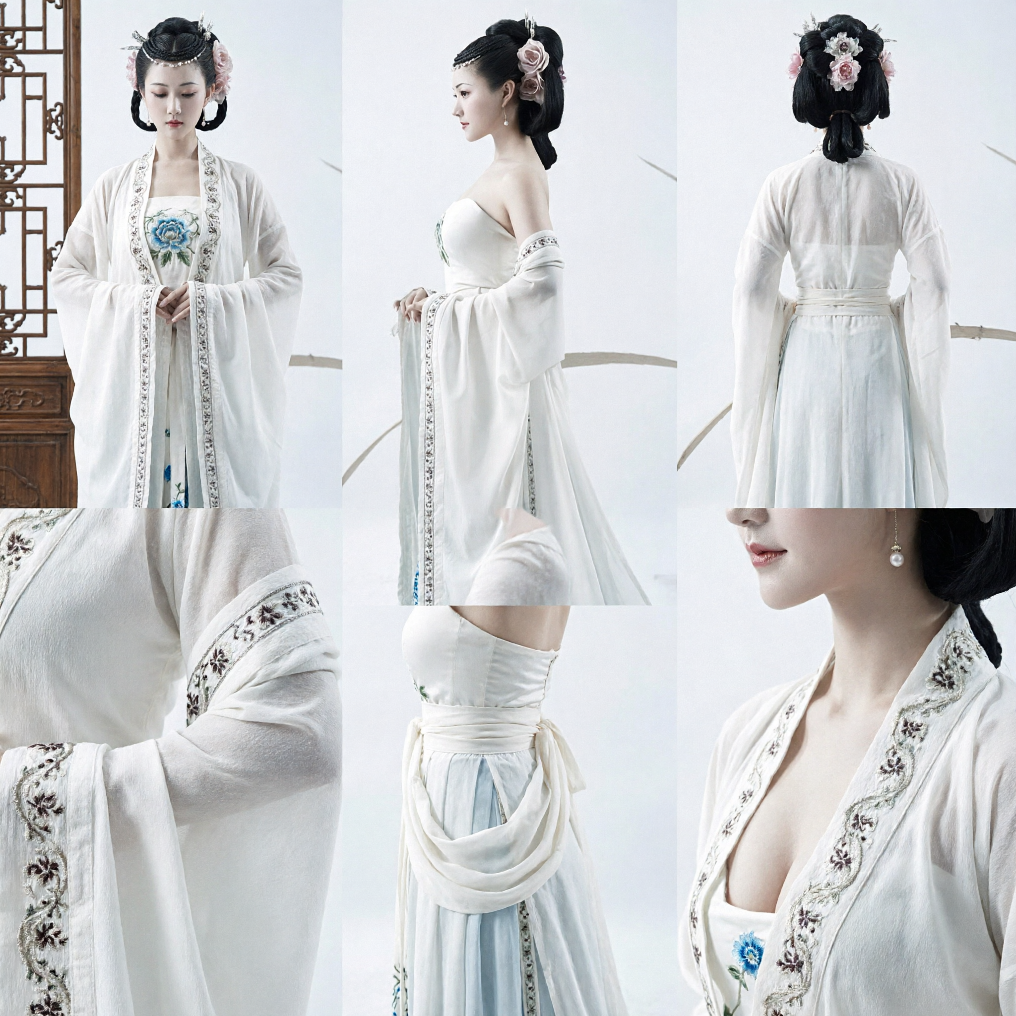 Elegant White Traditional Chinese Hanfu Dress Ancient Style Strapless Gown for Women Performance