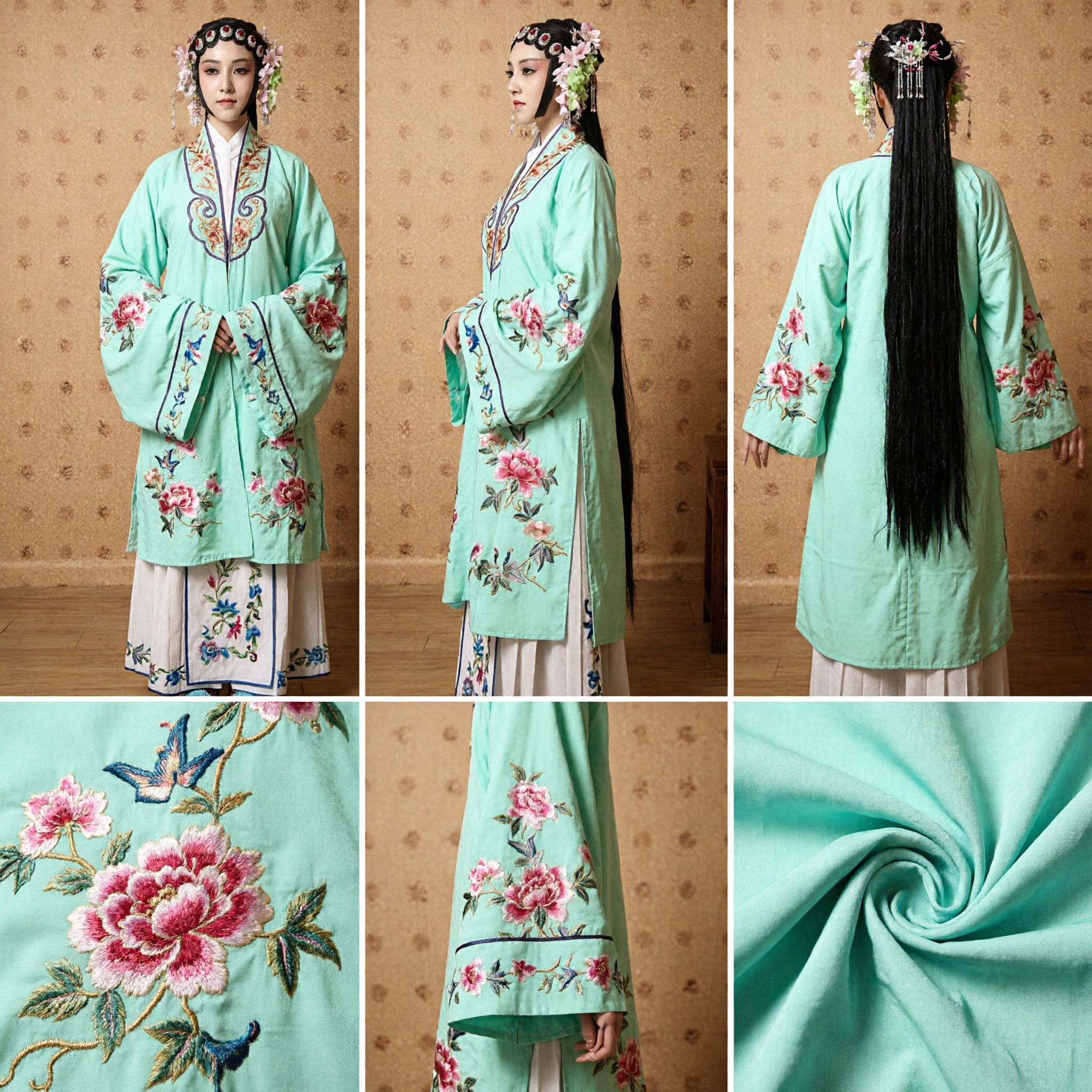 Traditional Chinese Peking Opera Costume Green Embroidered Robe and Skirt Set Ancient Princess Stage Performance Attire