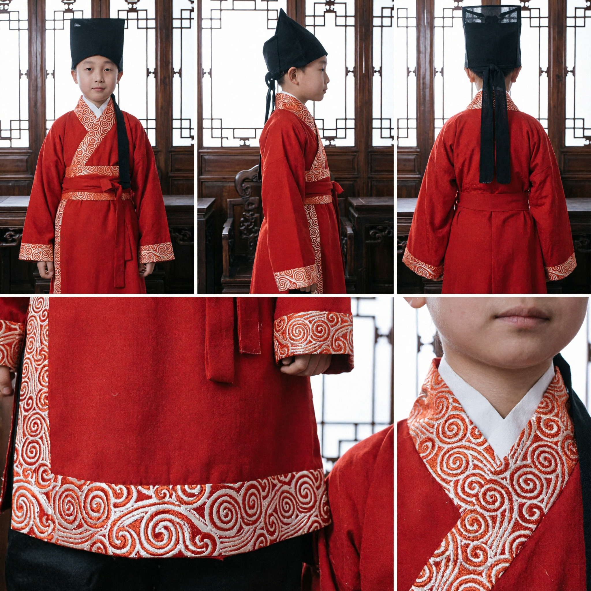 Traditional Chinese Hanfu Red Robe for Boys Ancient Scholar Costume Wedding Ceremony Performance Outfit