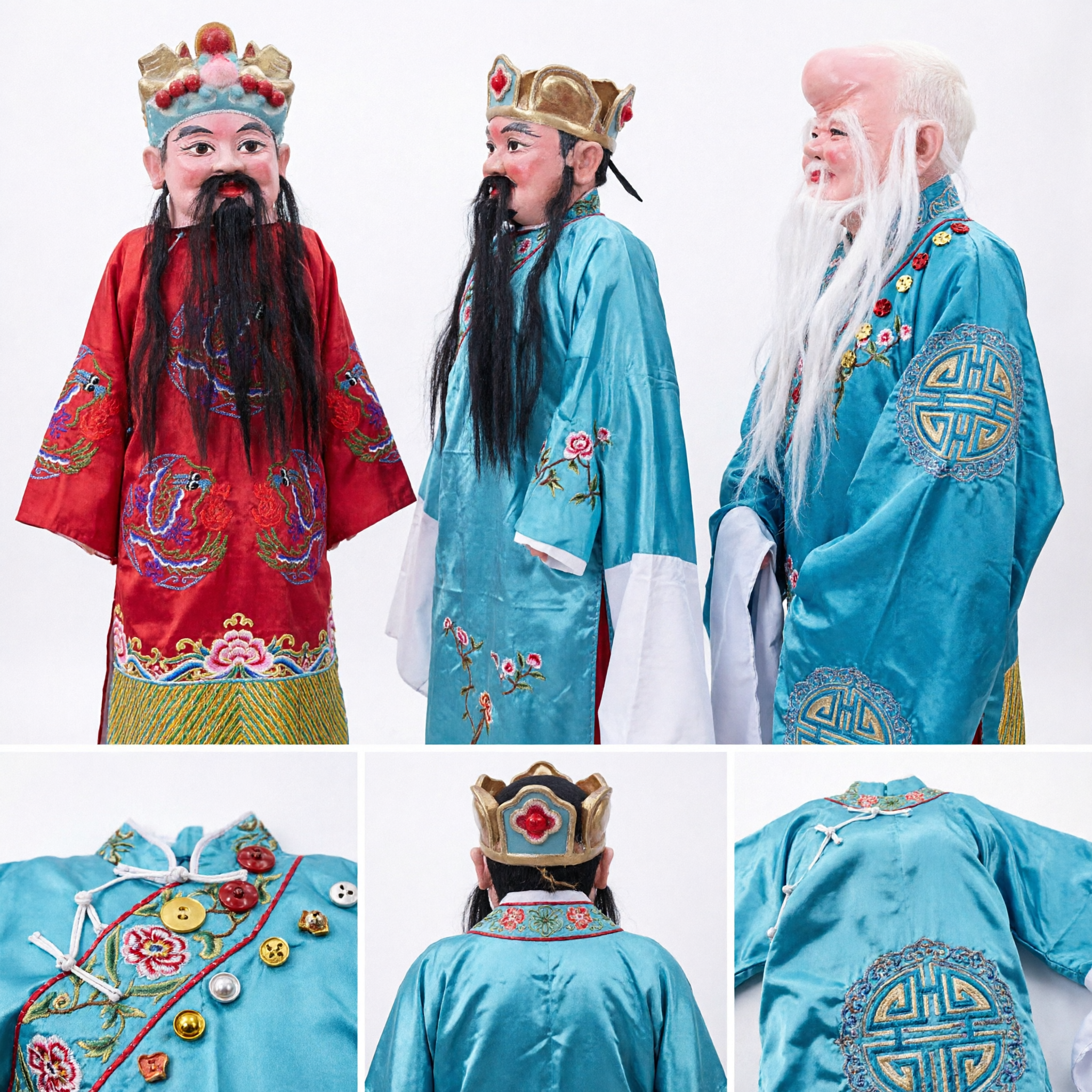 Traditional Chinese Sanxing God Masks Fu Lu Shou Fortune Prosperity Longevity Parade Costume Set for Cultural Festivals