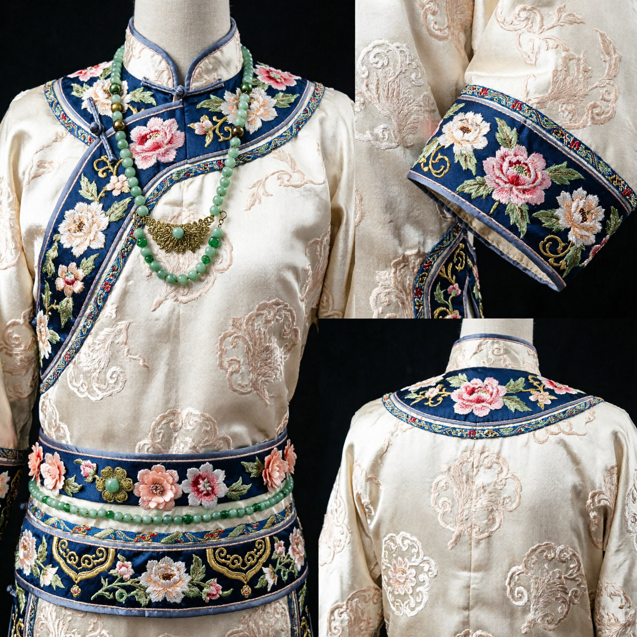 Exquisite Traditional Chinese Hairpin with Peach Flower and Green Jade Beads for Hanfu Wedding Accessories