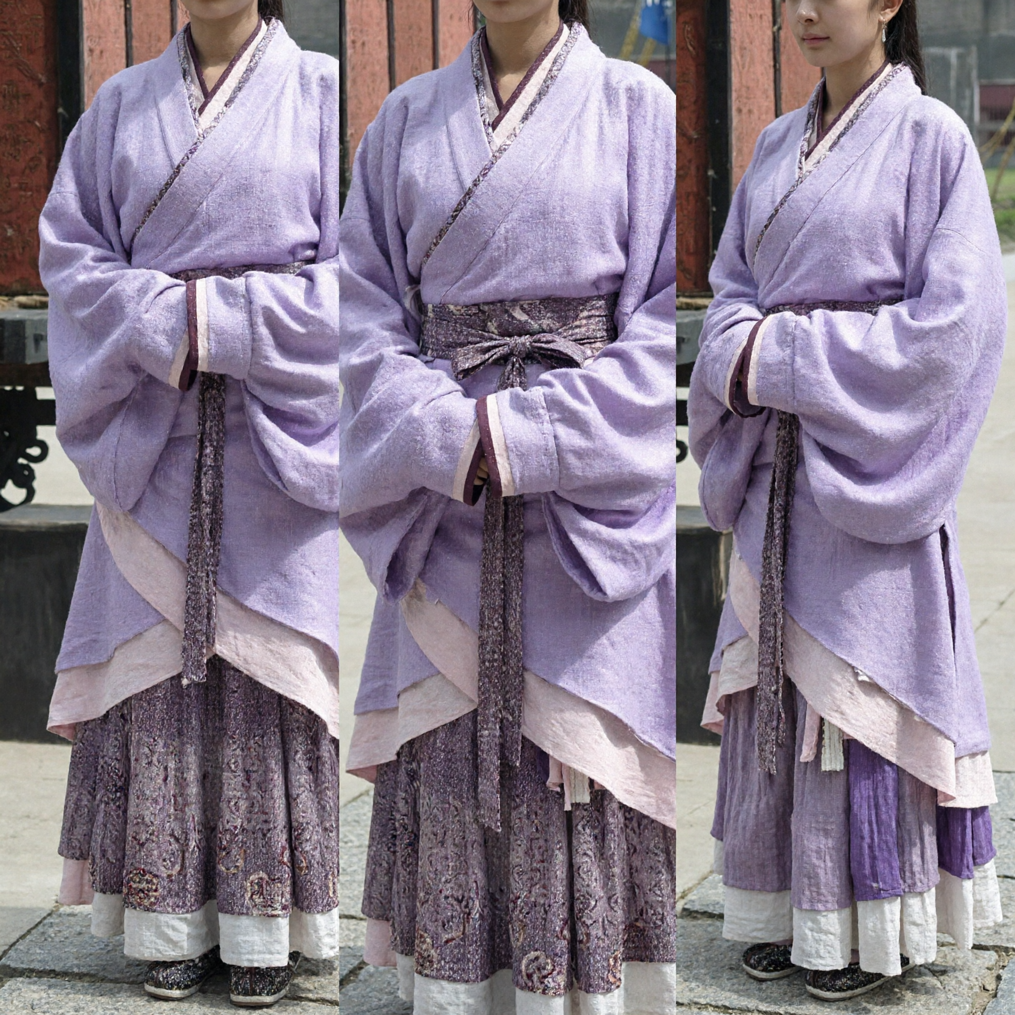 Ancient Chinese Purple Hanfu Traditional Cross-Collar Robe and Patterned Skirt Set Historical Drama Costume for Women