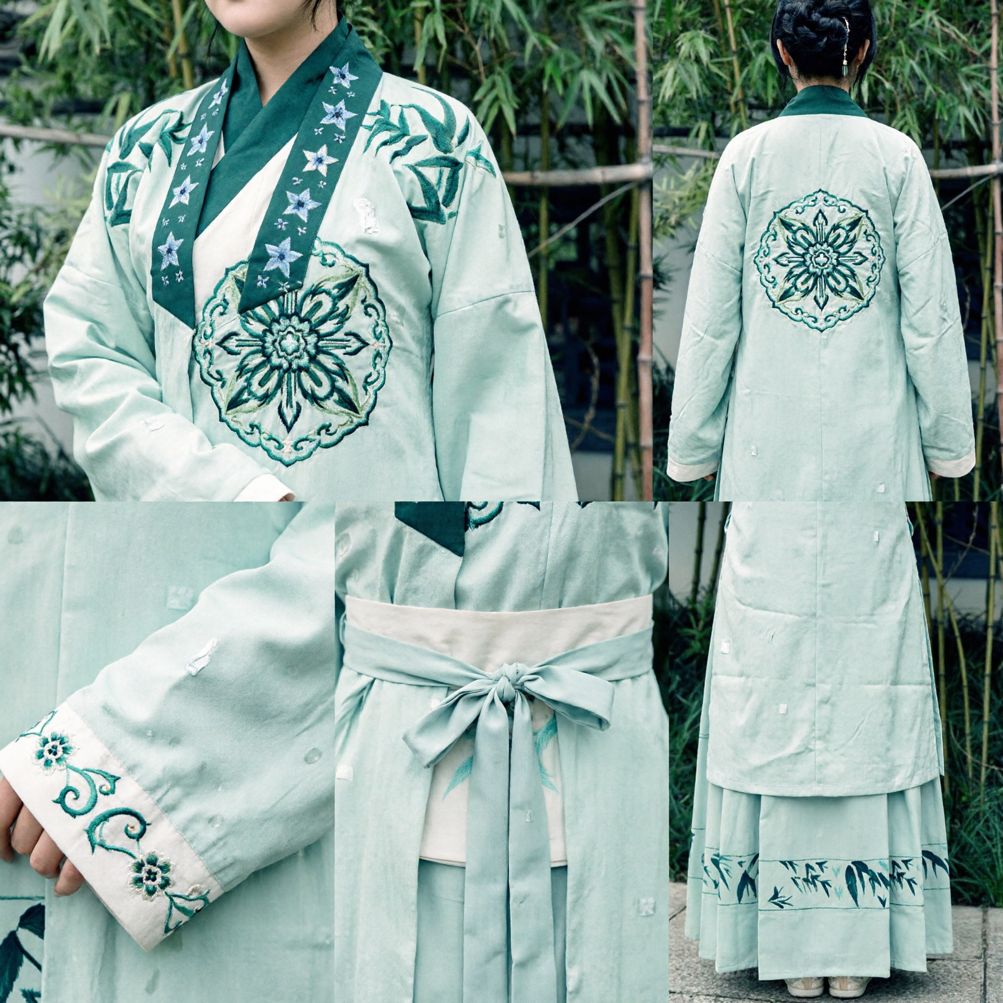 Women's Light Green Hanfu Traditional Chinese Clothing Bamboo Pattern Ancient Dress for Cosplay and Cultural Events
