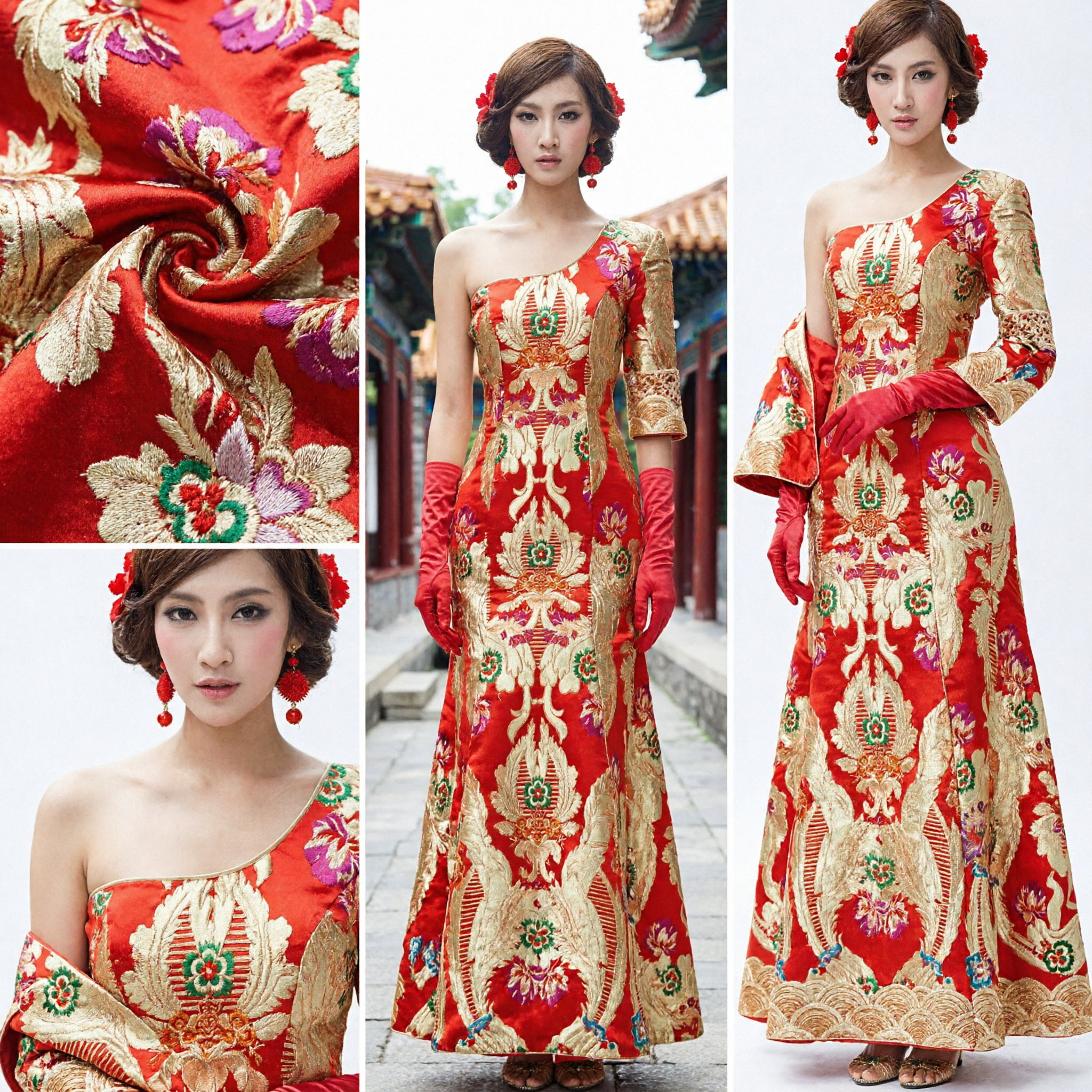 Elegant Red and Gold Brocade Mermaid Cheongsam Wedding Dress Traditional Chinese Qipao Evening Gown for Brides